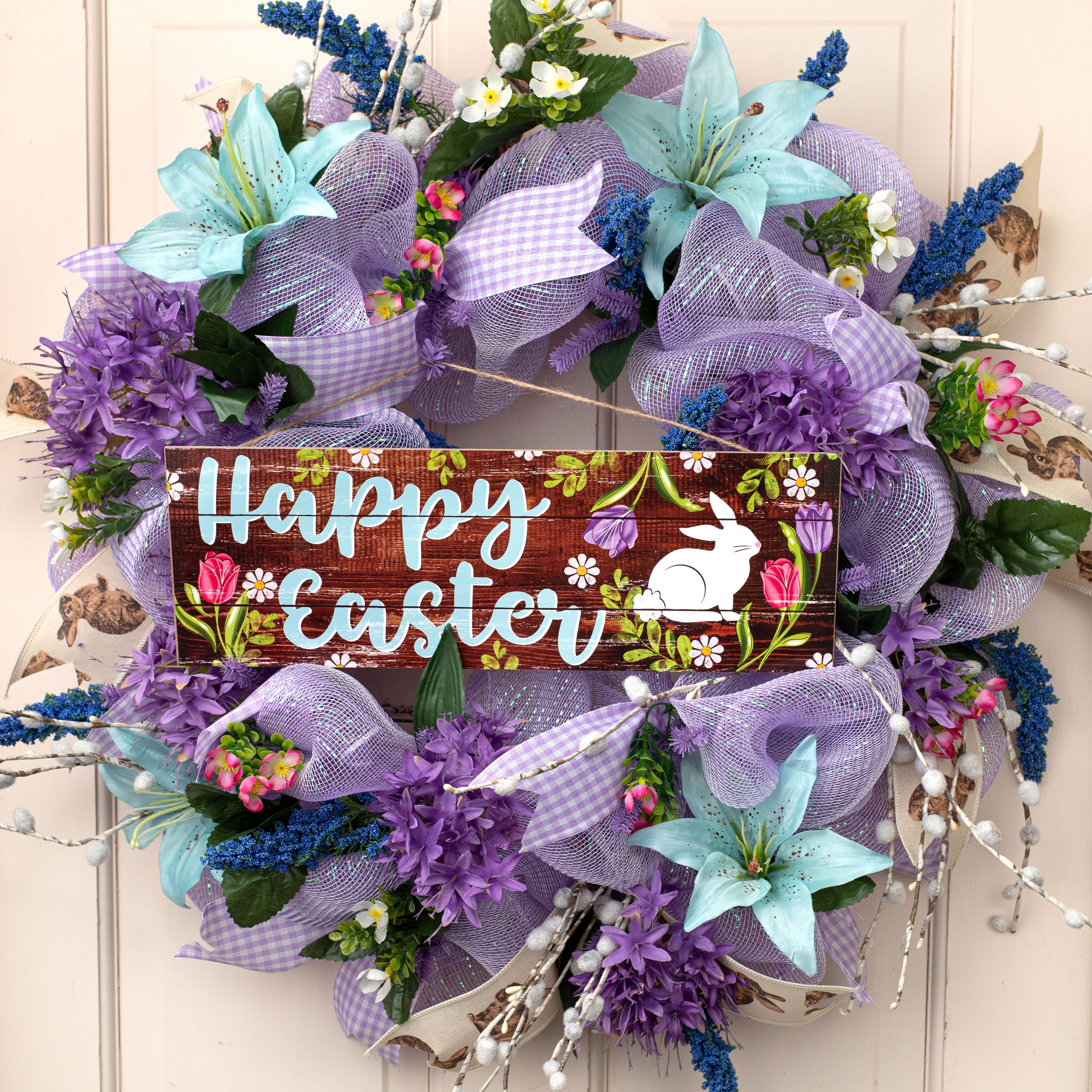 15" Wooden Sign: Happy Easter Bunny Lifestyle Photo