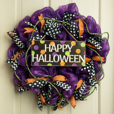 12" Wooden Sign: Happy Halloween Polka Dots Lifestyle Photo