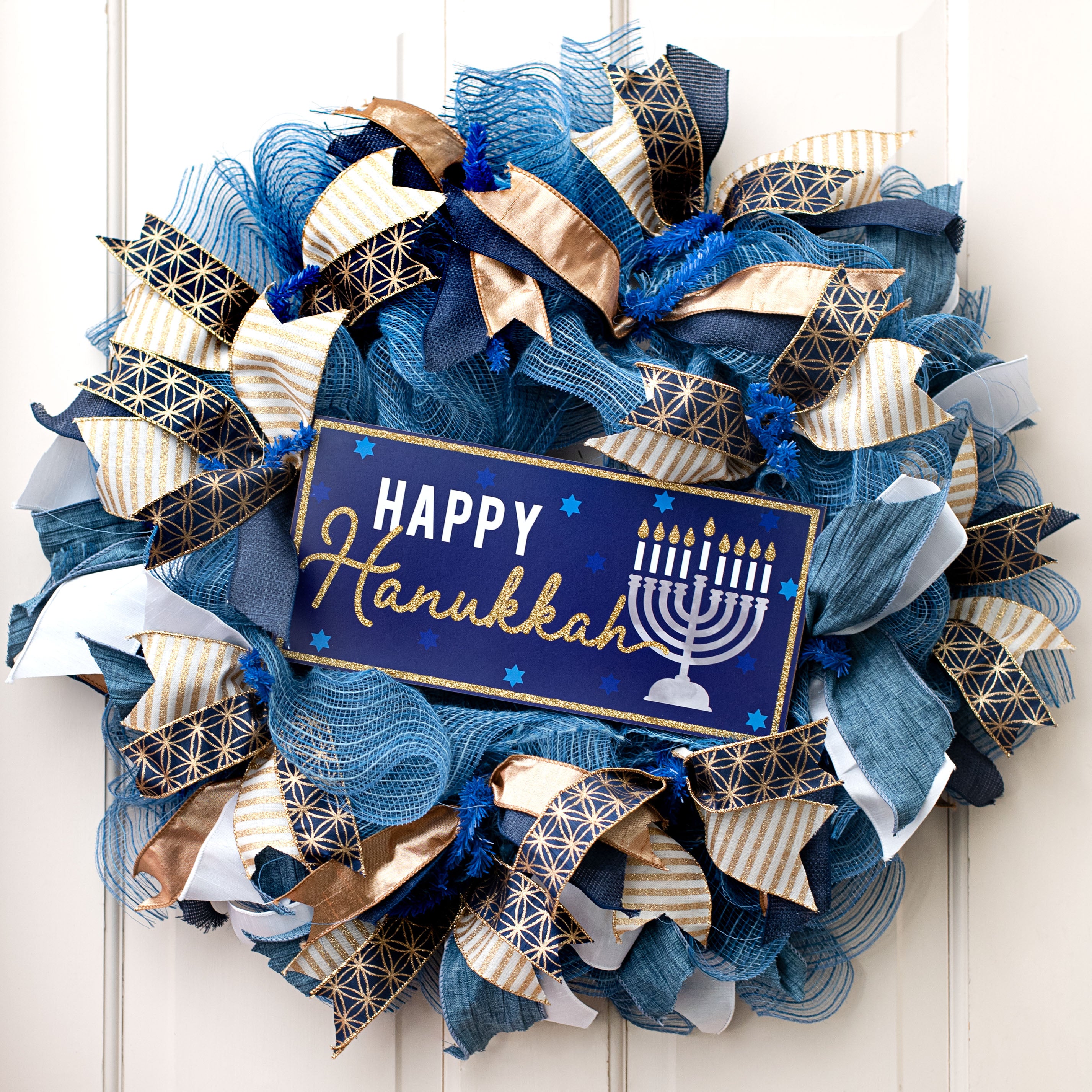 12" Wooden Sign: Happy Hanukkah Glitter Lifestyle Photo