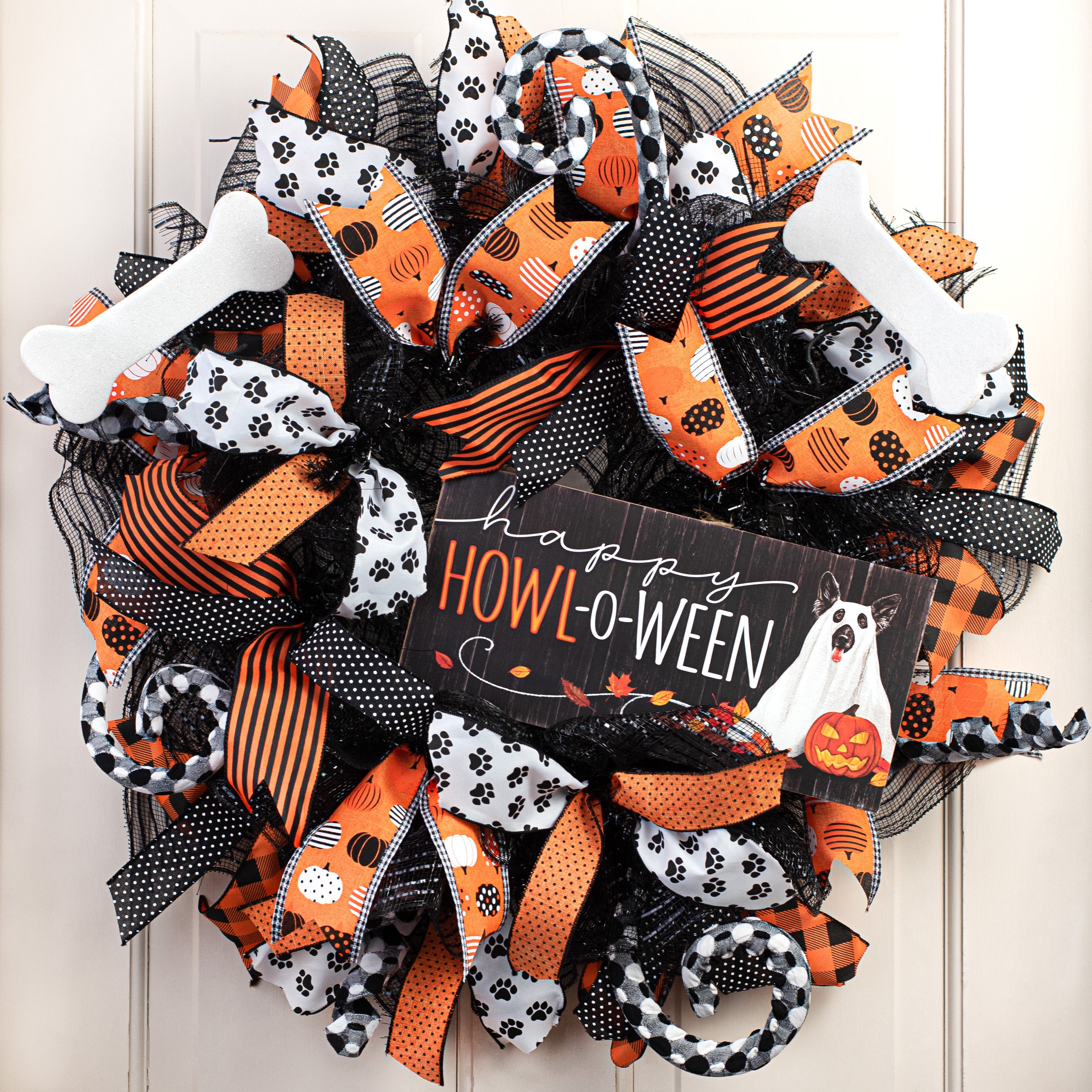 12" Wooden Sign: Happy Howl-O-Ween Dog Lifestyle Photo