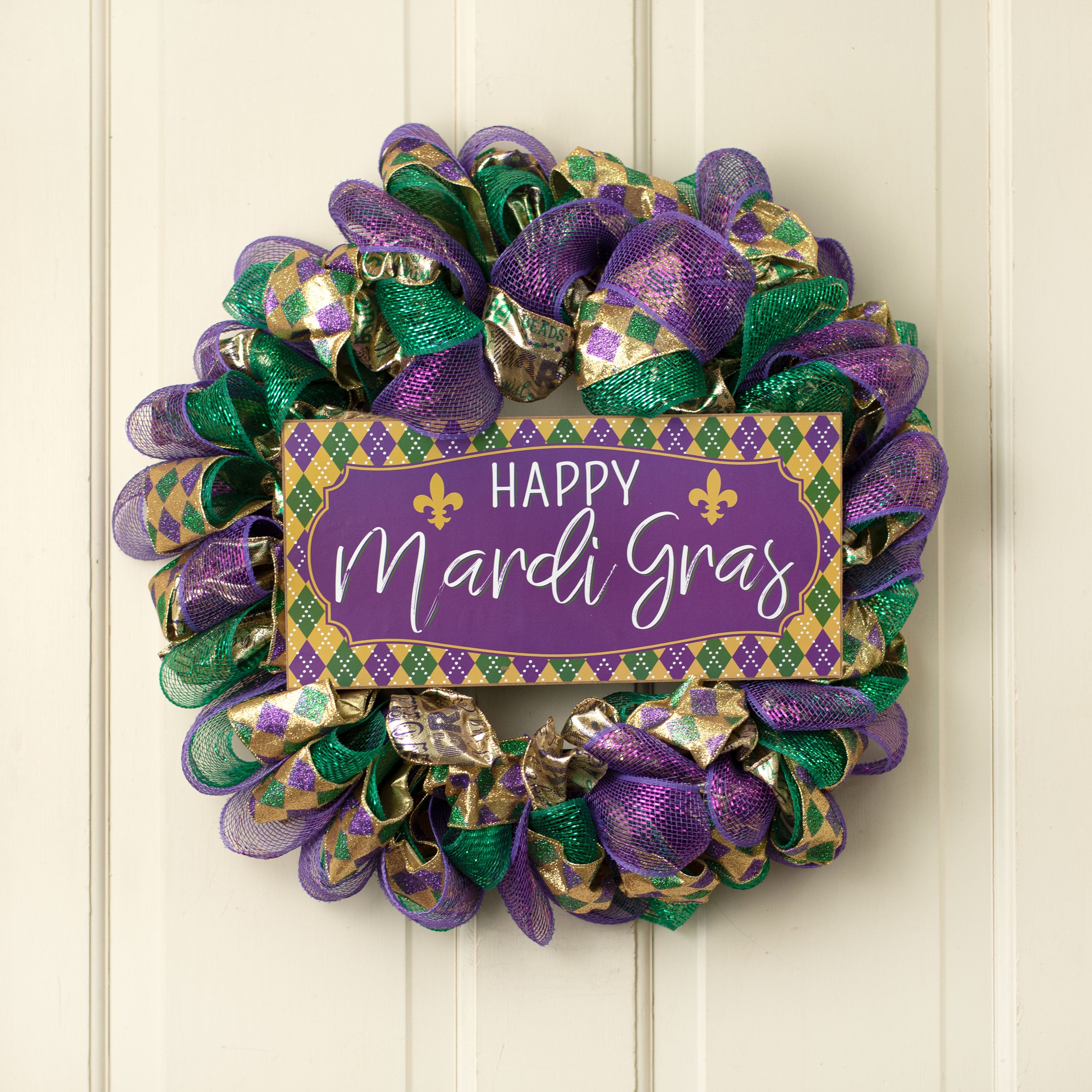 12" Wooden Sign: Happy Mardi Gras Lifestyle Photo
