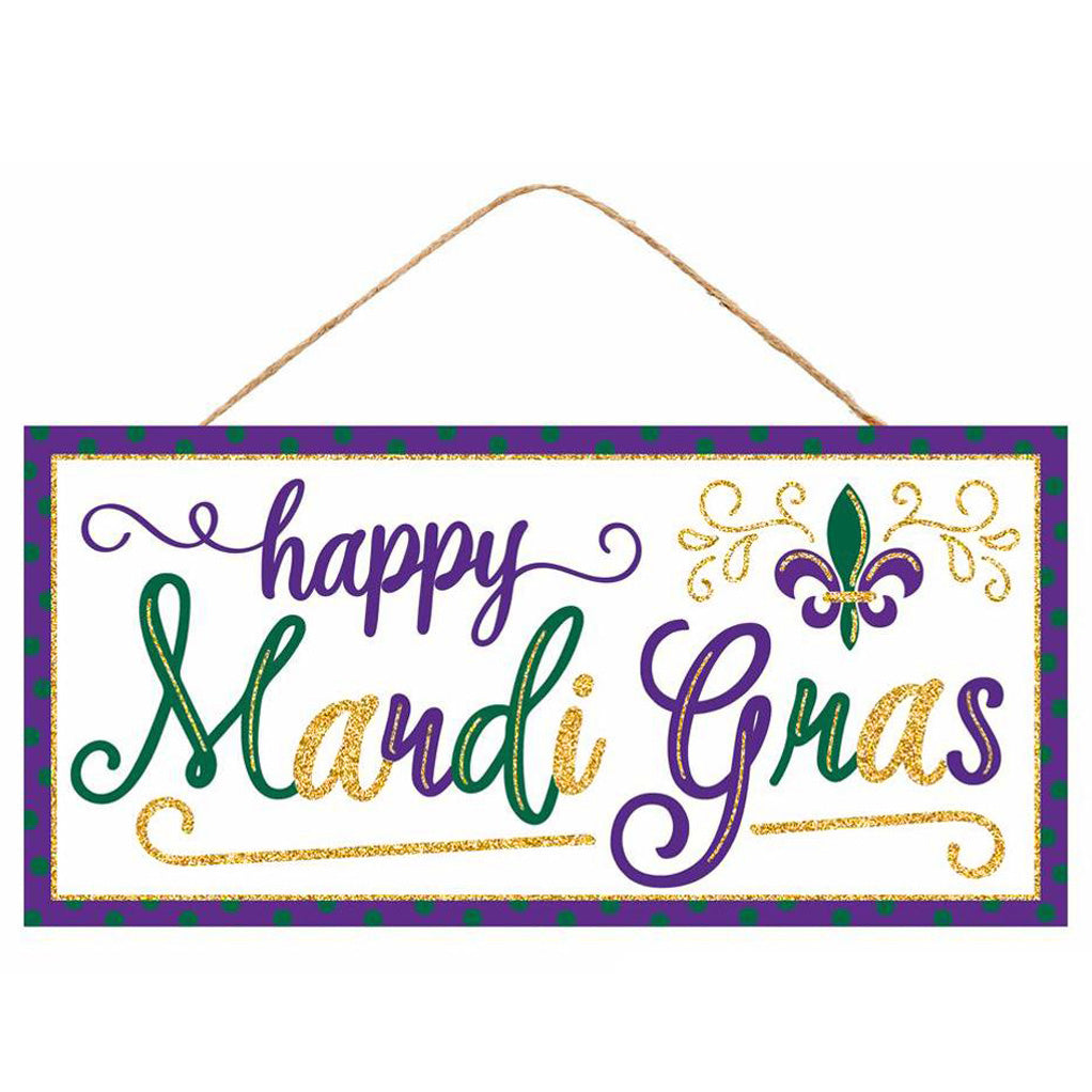 12" Wooden Sign: Happy Mardi Gras Glitter Item Number: AP7838