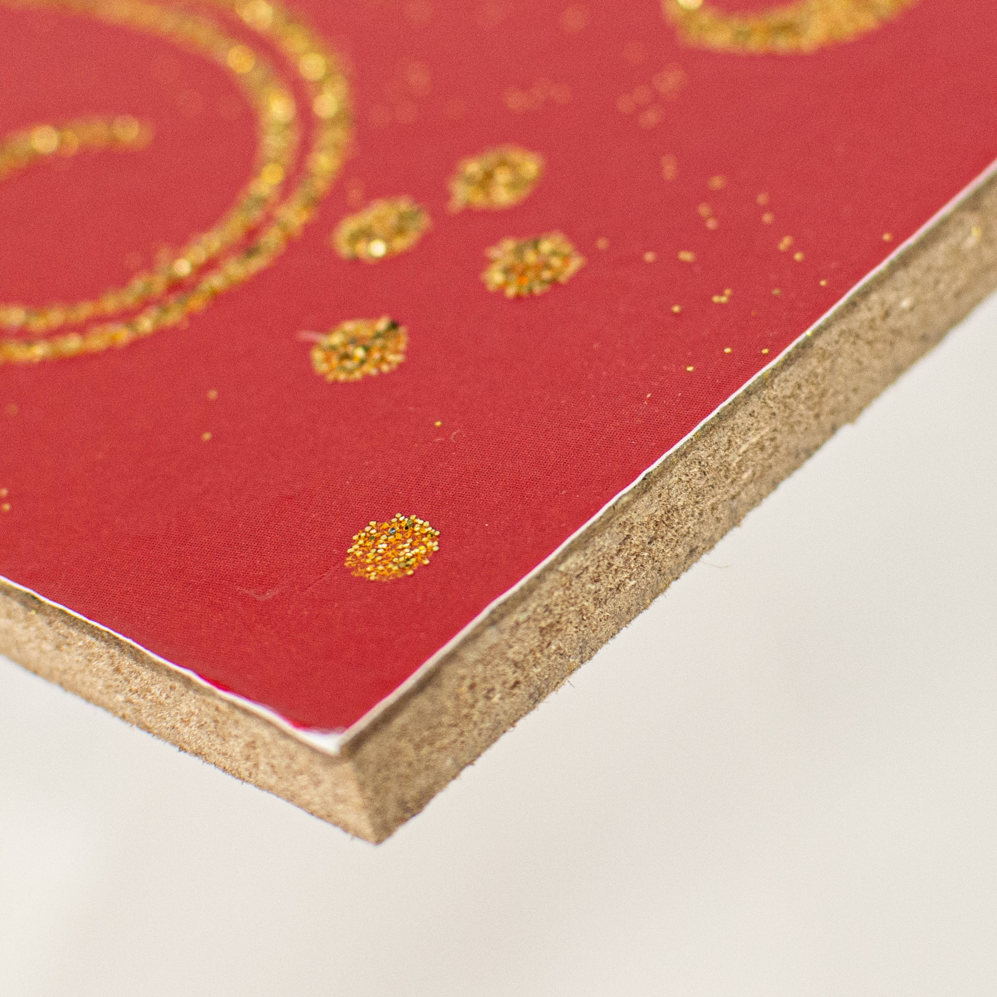 15" Wooden Sign: Merry Christmas Glitter Swirls - Red & Gold detail photo 3