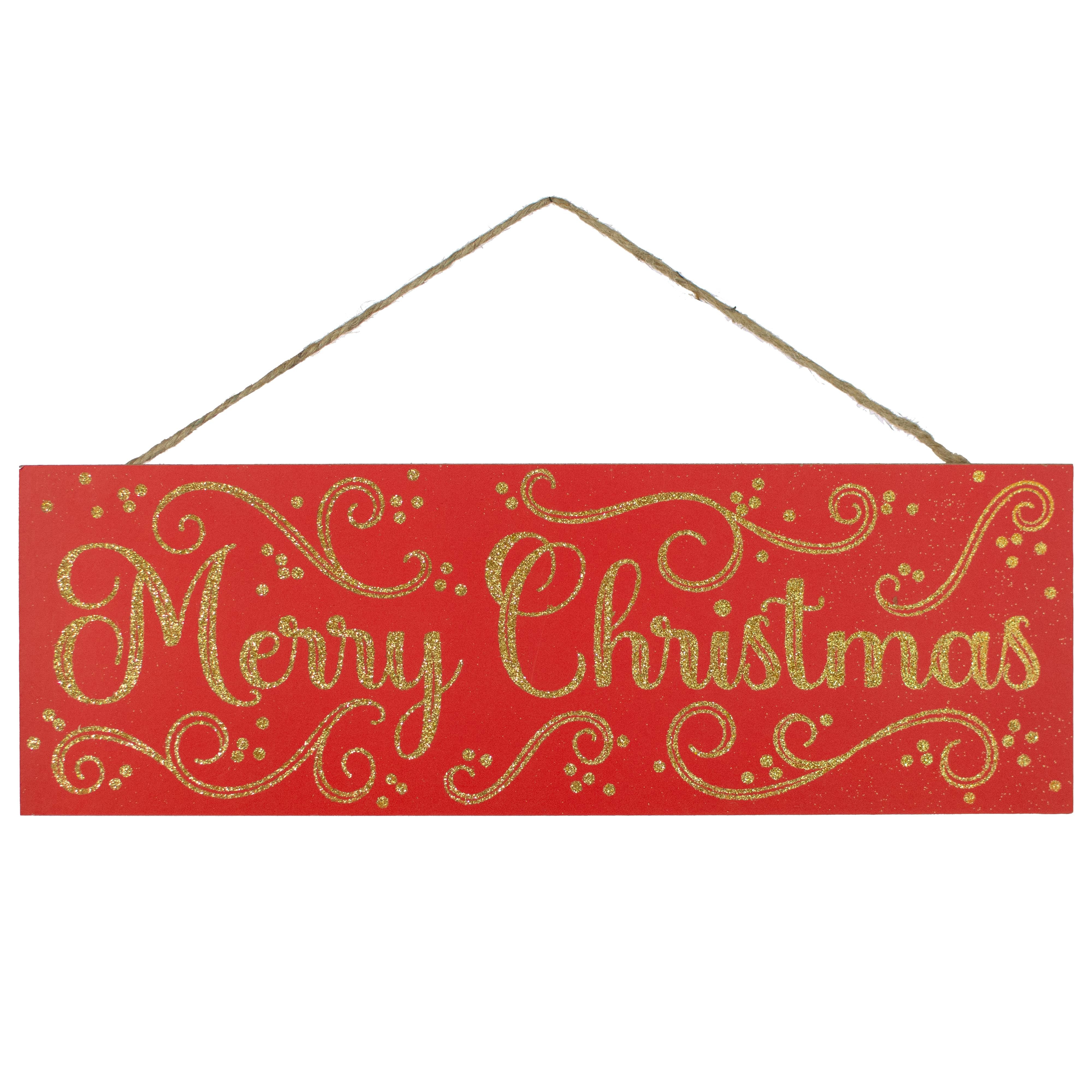 15" Wooden Sign: Merry Christmas Glitter Swirls - Red & Gold Item Number: AP787224