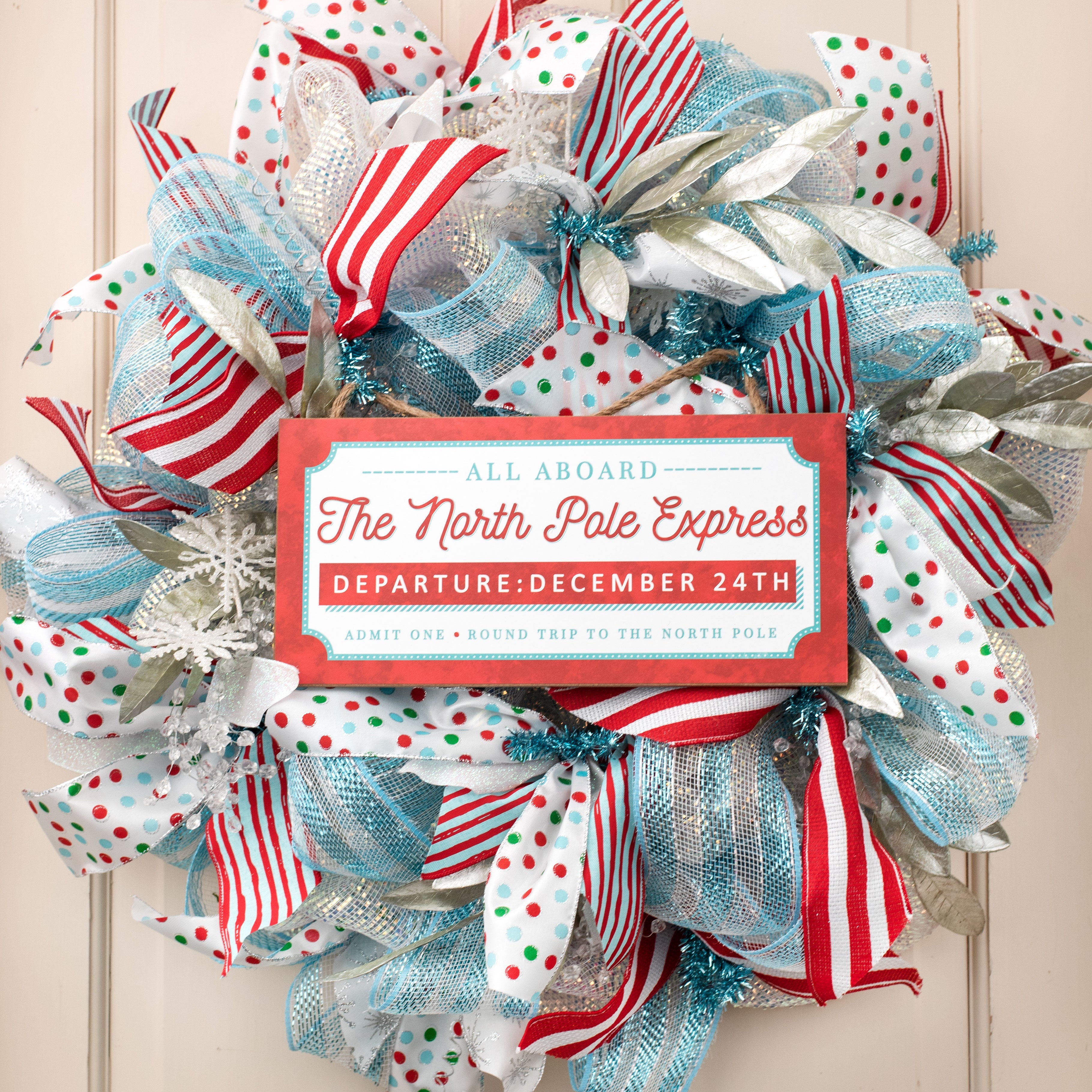 12" Wooden Sign: North Pole Express Blue Lifestyle Photo