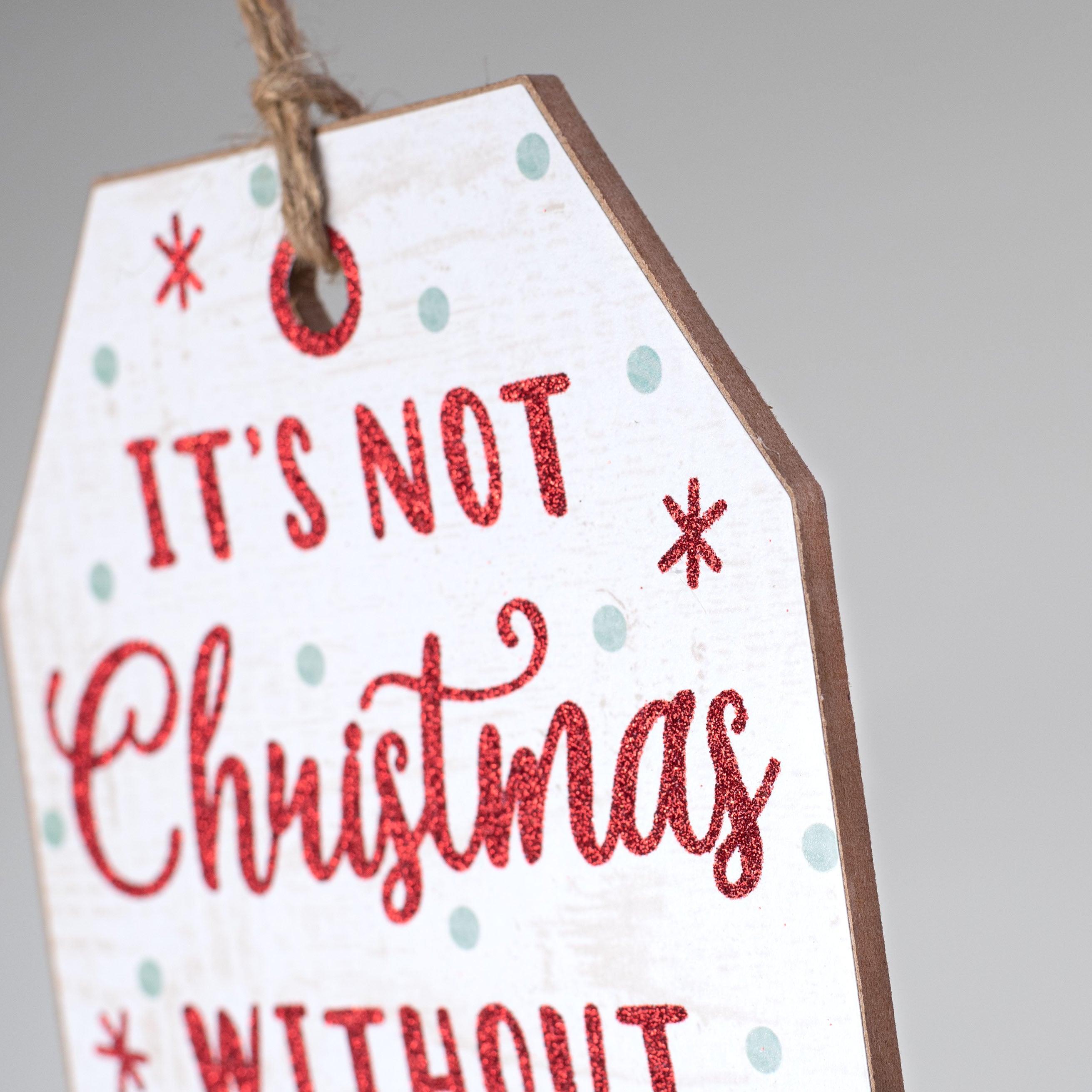 12" Wooden Sign: Not Christmas Without Cookies Gift Tag Shape detail photo 3