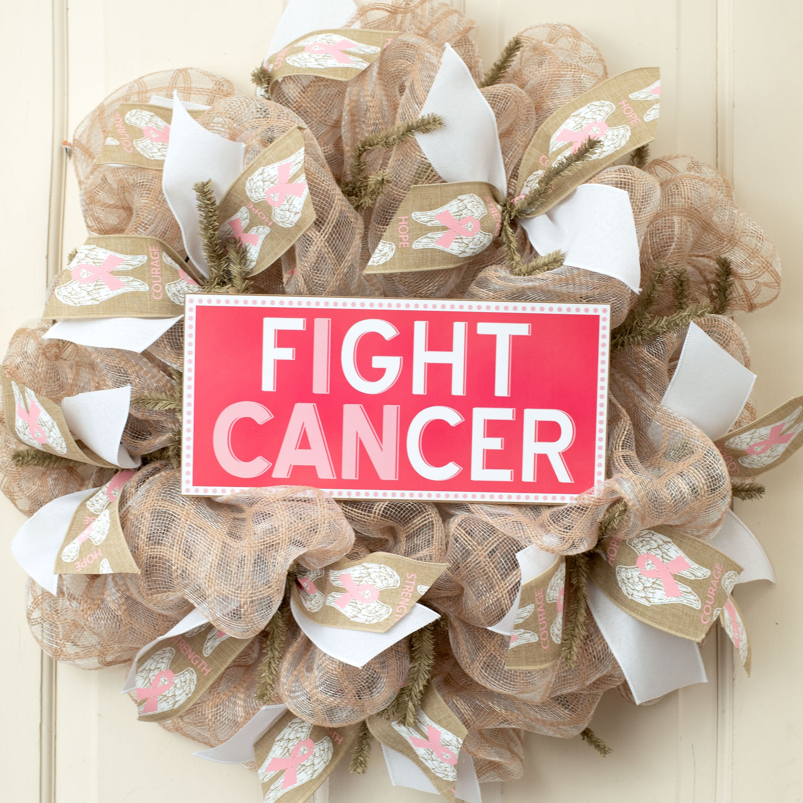 12" Wooden Sign: Pink I Can Fight Cancer Lifestyle Photo