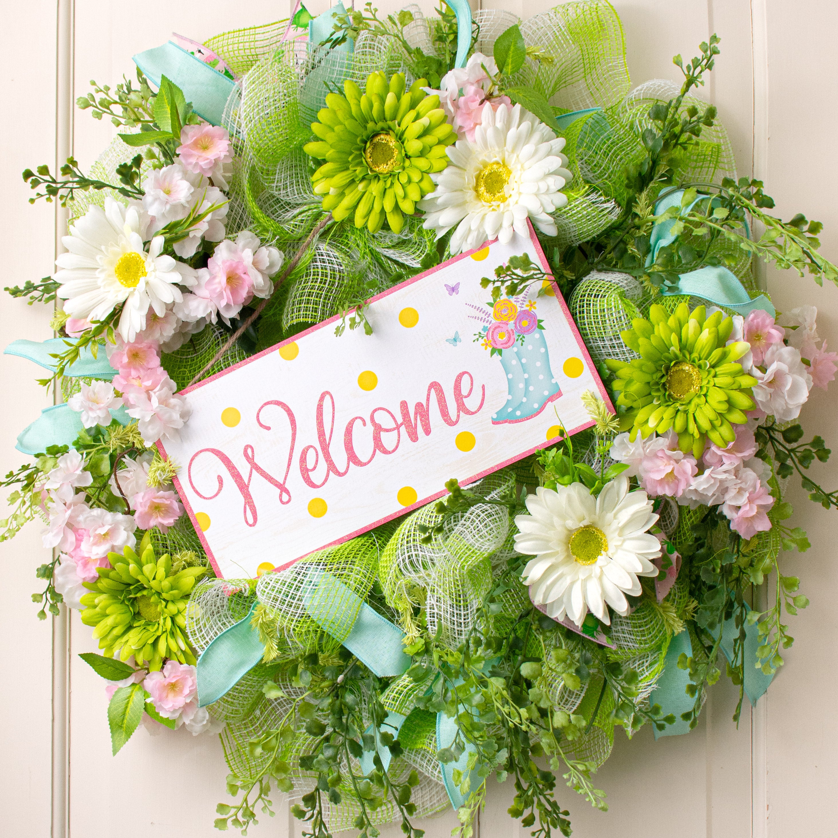 12" Wooden Sign: Welcome Glitter Boots Lifestyle Photo