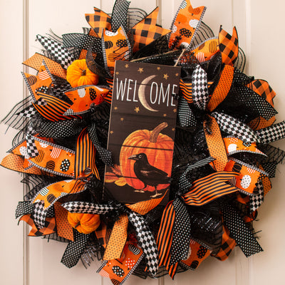 12" Wooden Sign: Welcome, Pumpkin, Crow Lifestyle Photo