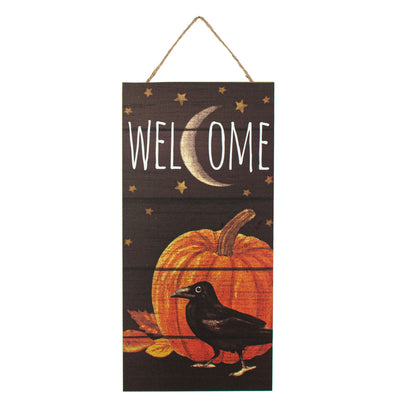 12" Wooden Sign: Welcome, Pumpkin, Crow Item Number: AP7212