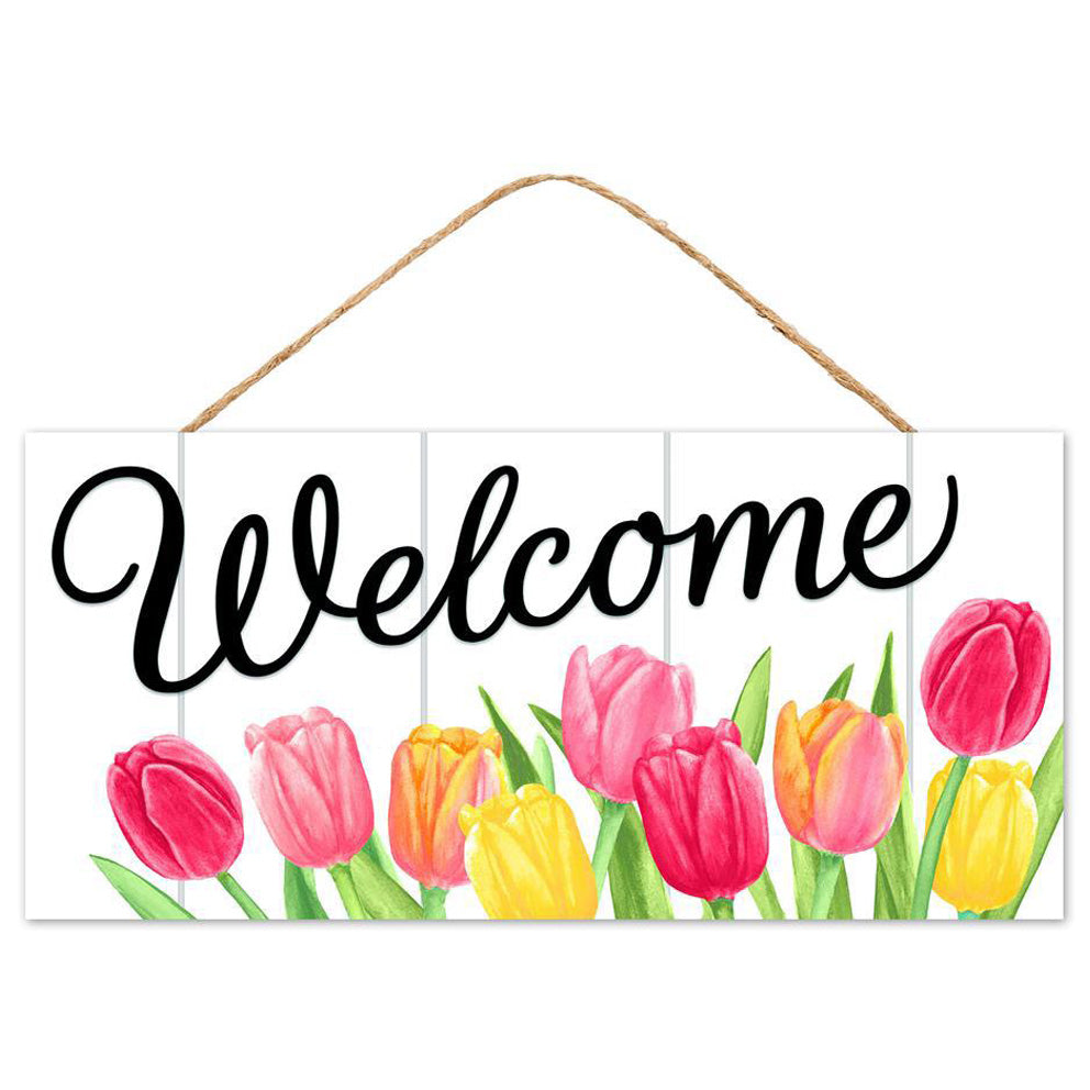 12" Wooden Sign: Welcome Tulips Item Number: AP7254