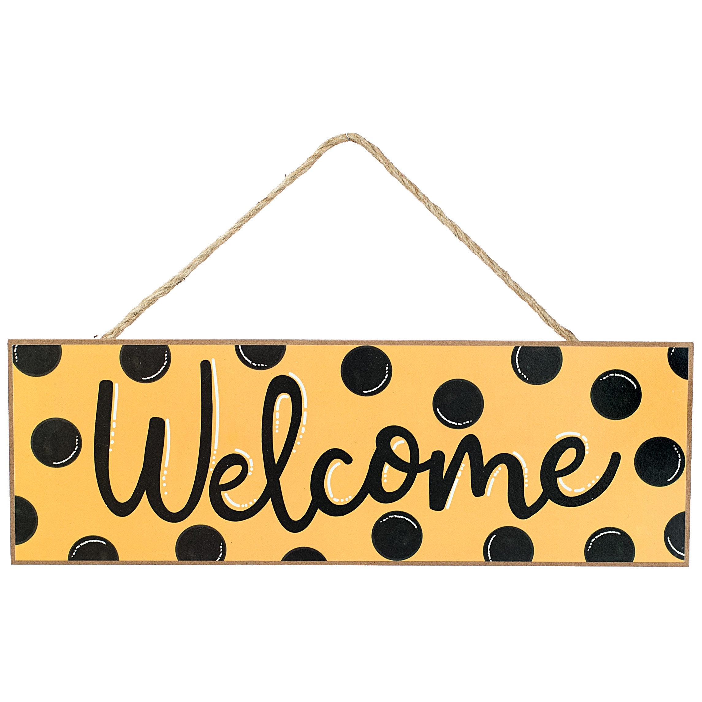 15" Wooden Sign: Welcome Yellow, Black Dots Item Number: AP803429