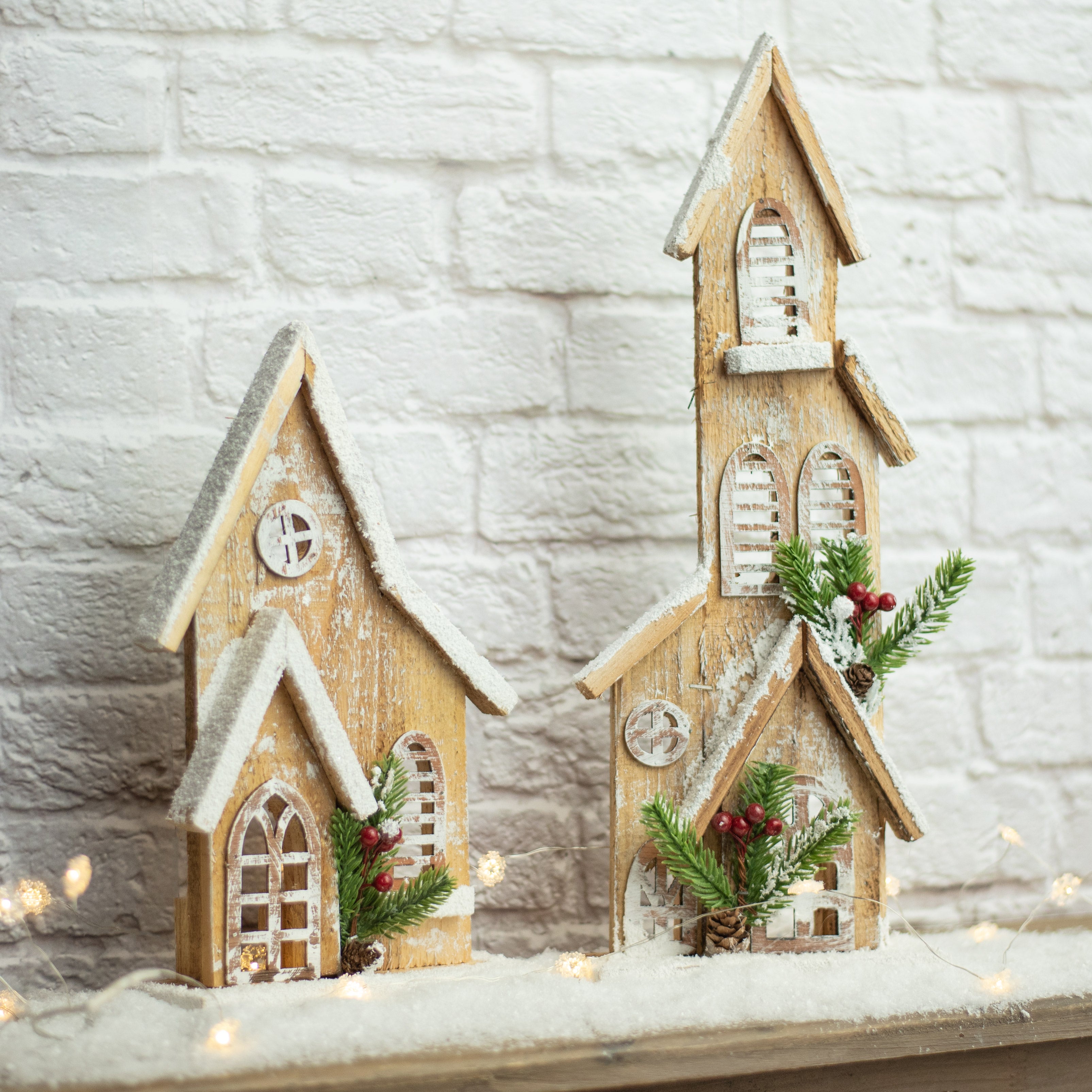 11" Wooden Winter House Decoration: Natural Lifestyle Photo