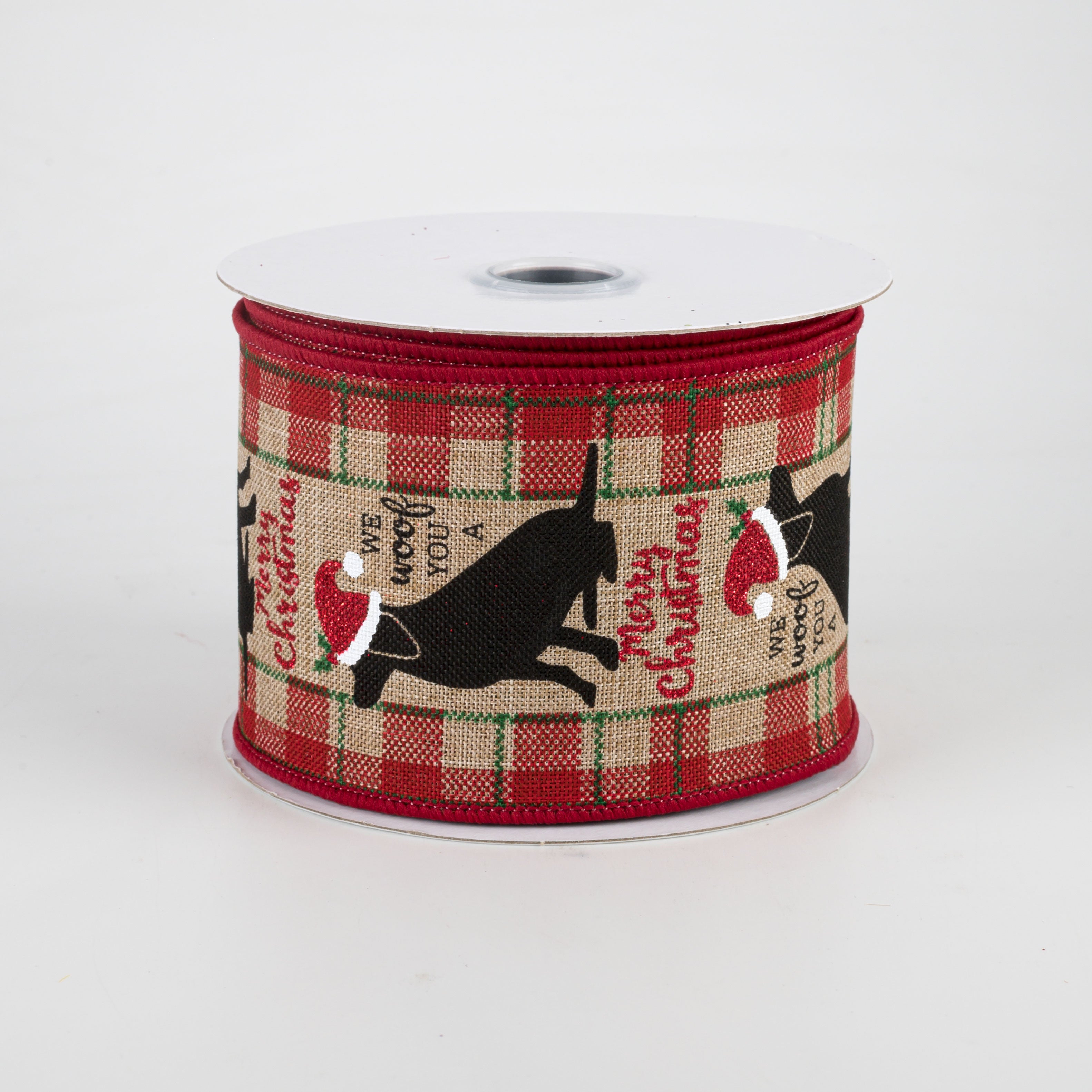 2.5" Woof You Merry Christmas Ribbon: Light Beige (10 Yards)