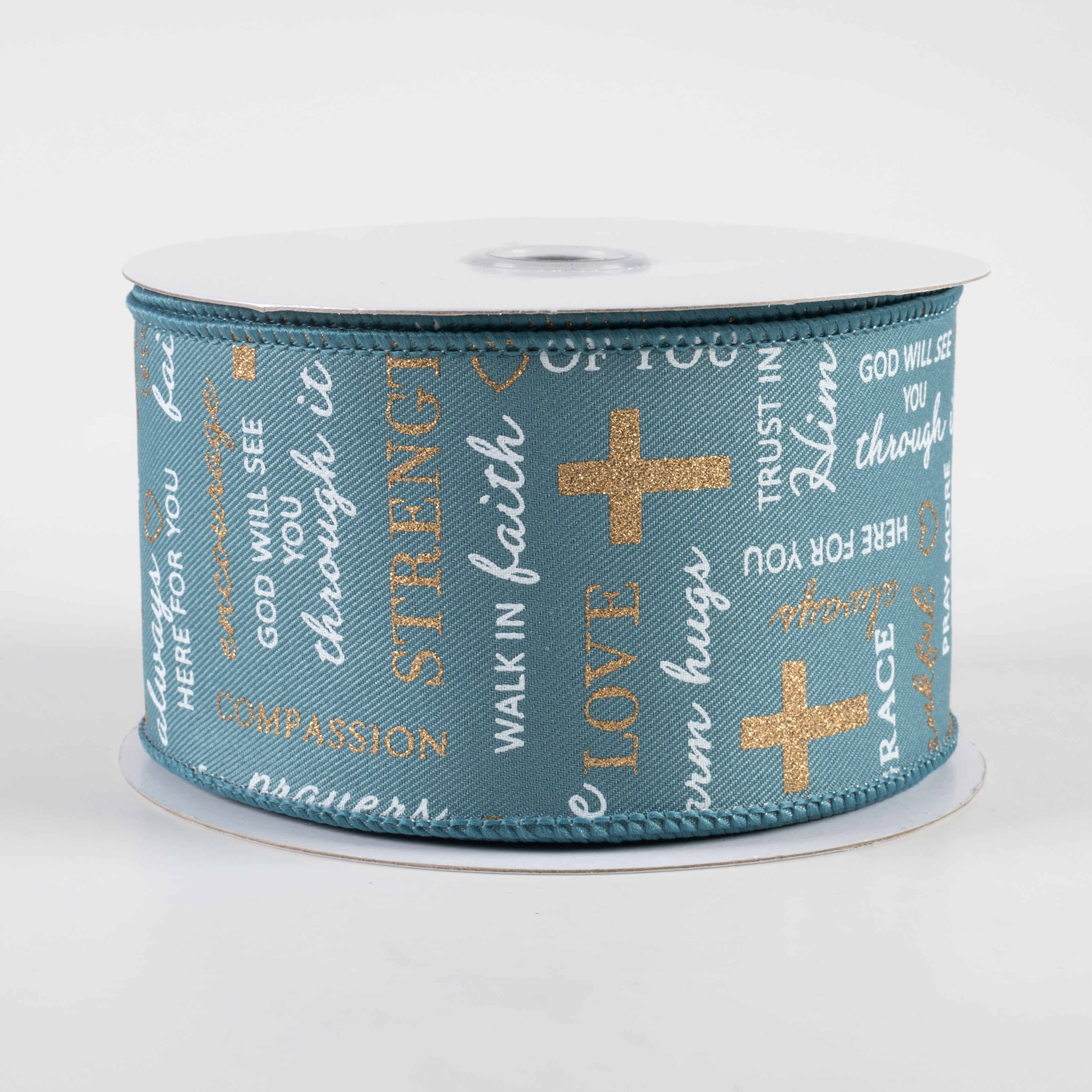 2.5" Words of Comfort Cross Ribbon: Smoke Blue (10 Yards)