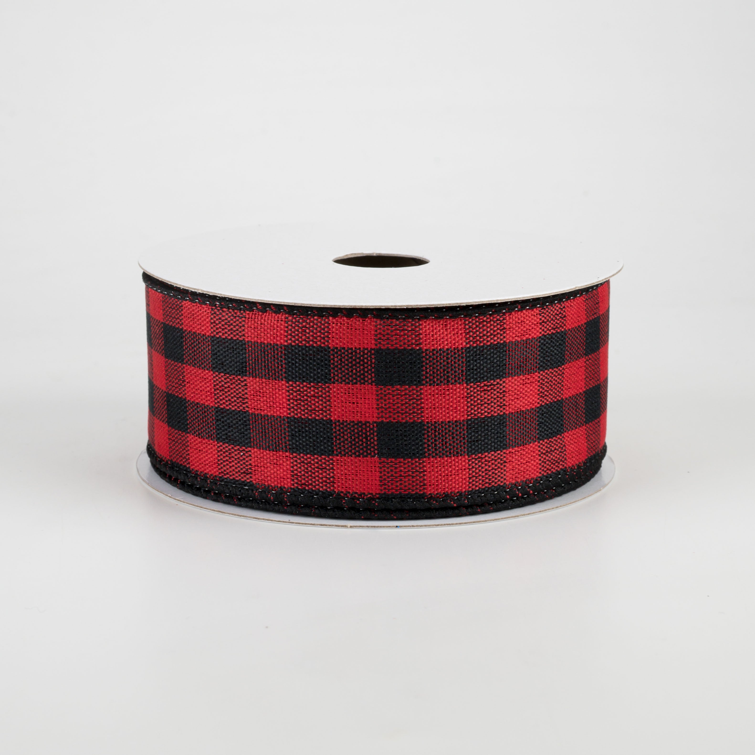 1.5" Woven Buffalo Plaid Ribbon: Black & Red (10 Yards)