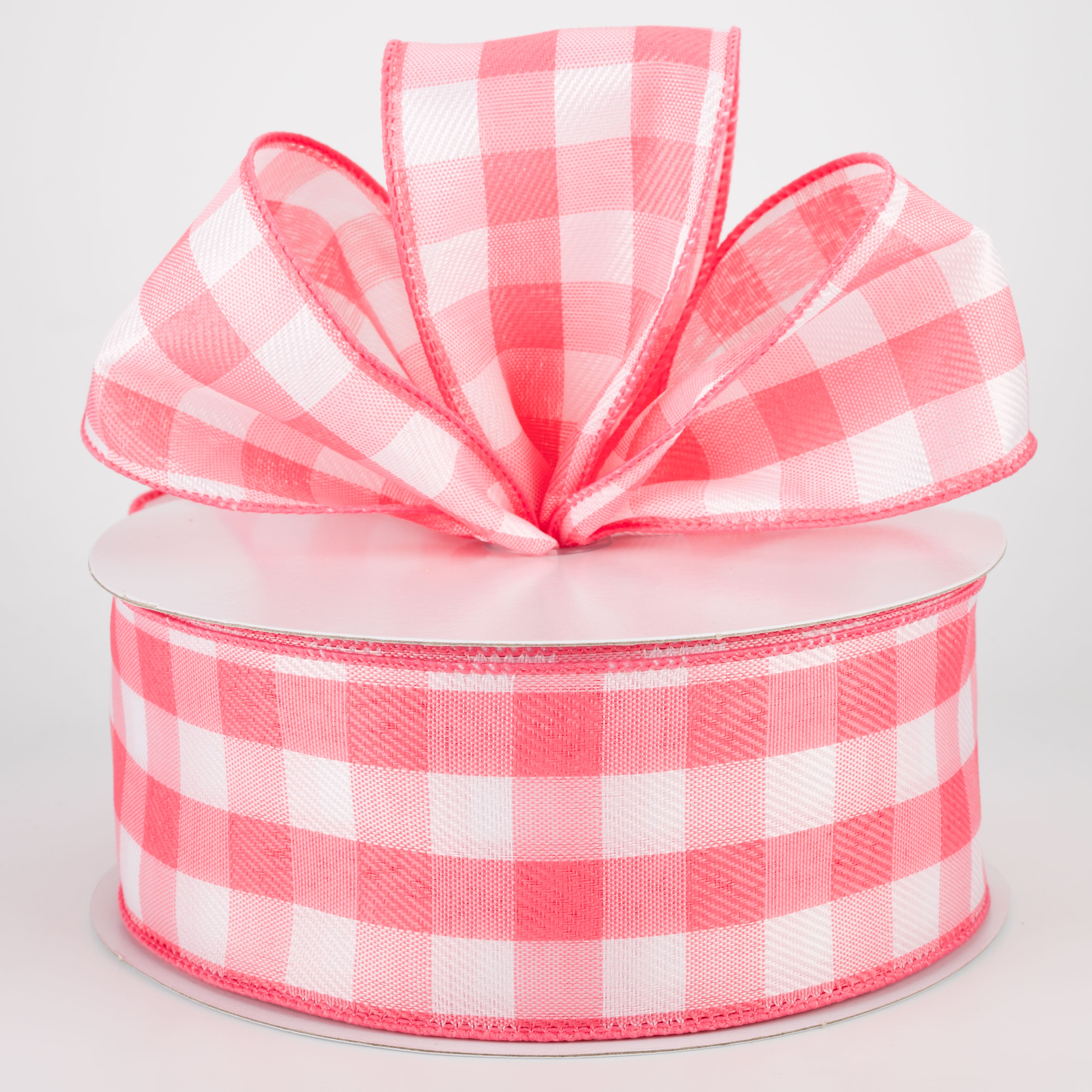 2.5" Woven Buffalo Plaid Ribbon: Coral & White (50 Yards) Lifestyle Photo