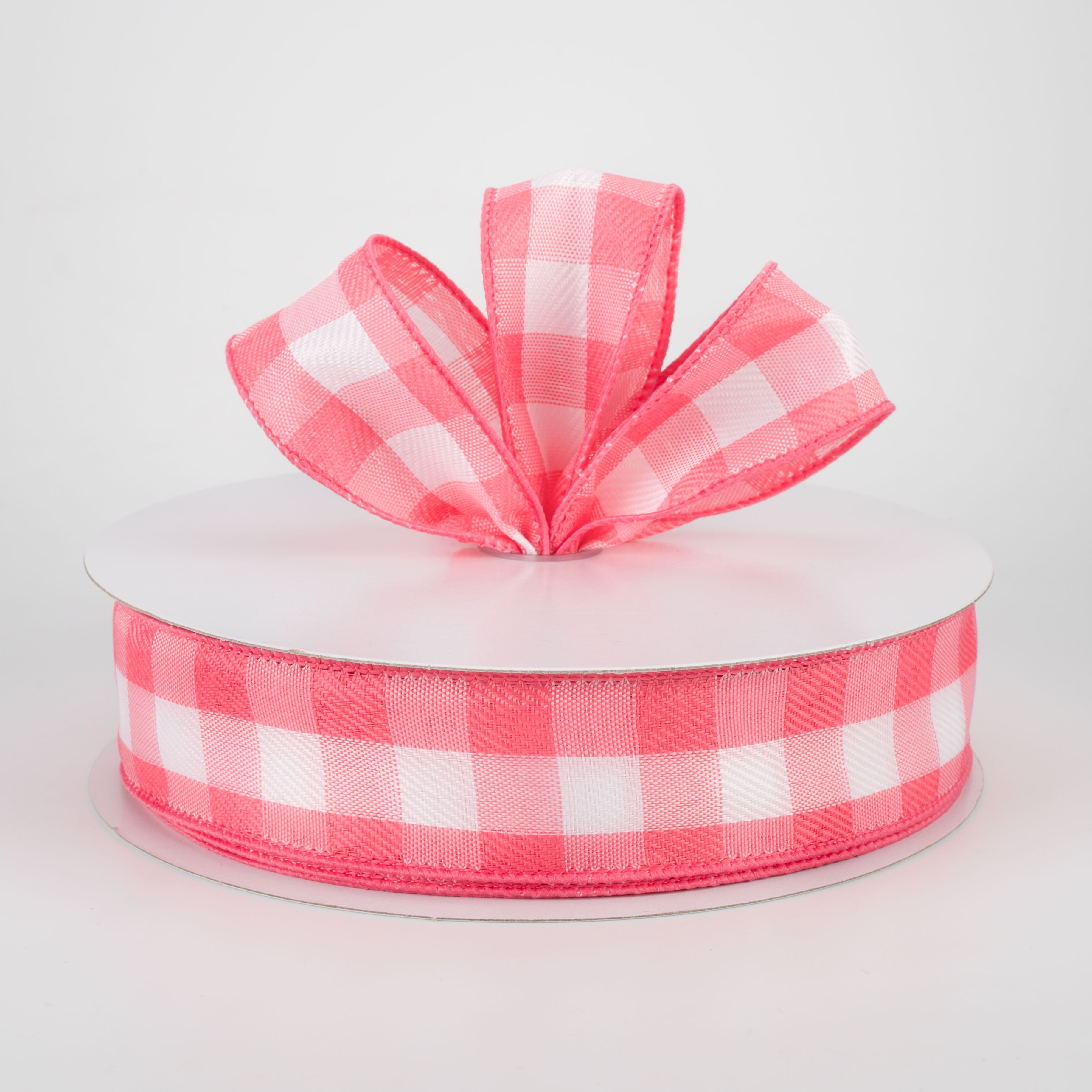 1.5" Woven Buffalo Plaid Ribbon: Coral & White (50 Yards) Lifestyle Photo