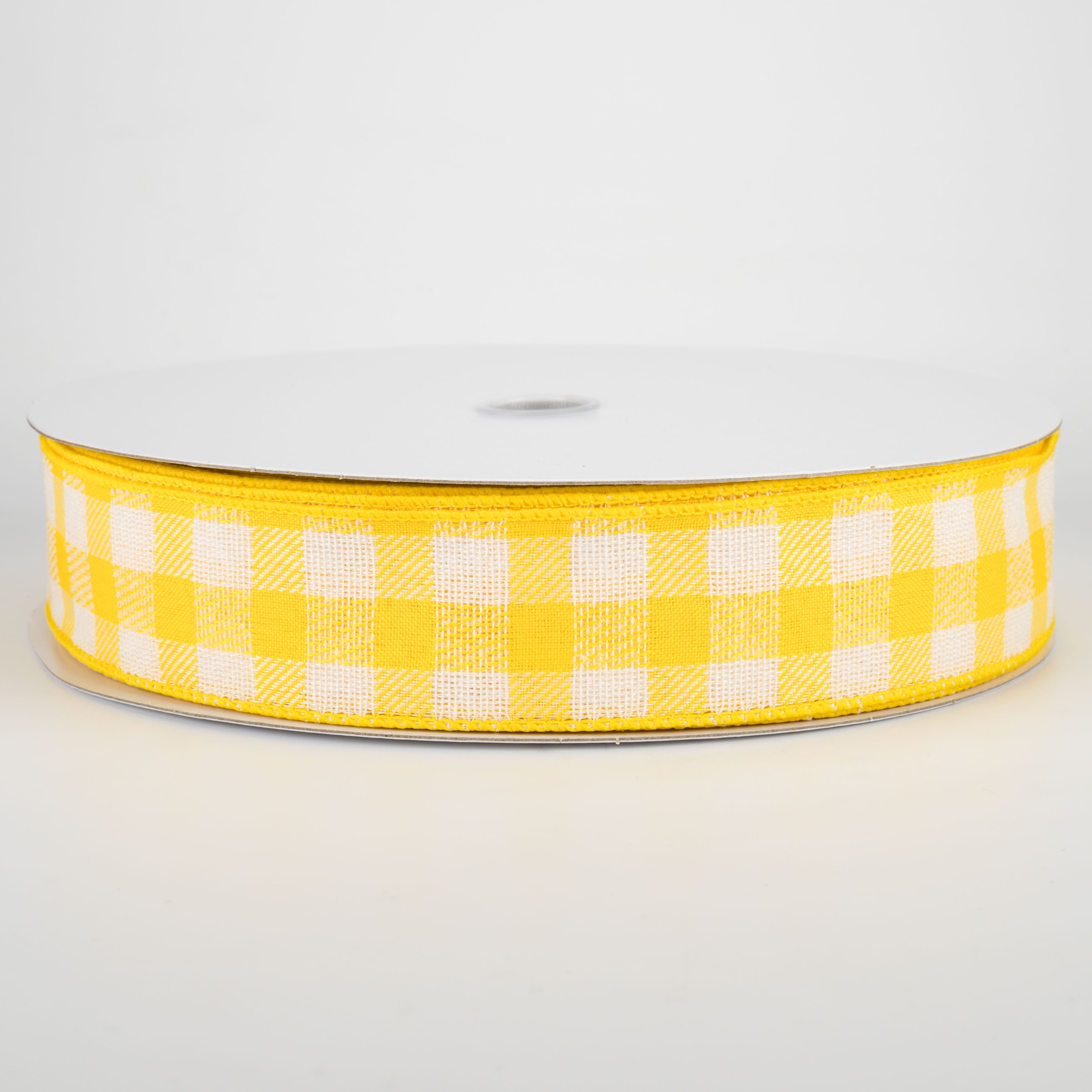 1.5" Woven Buffalo Plaid Ribbon: Daffodil Yellow & Cream (50 Yards) Item Number: 841-09-017