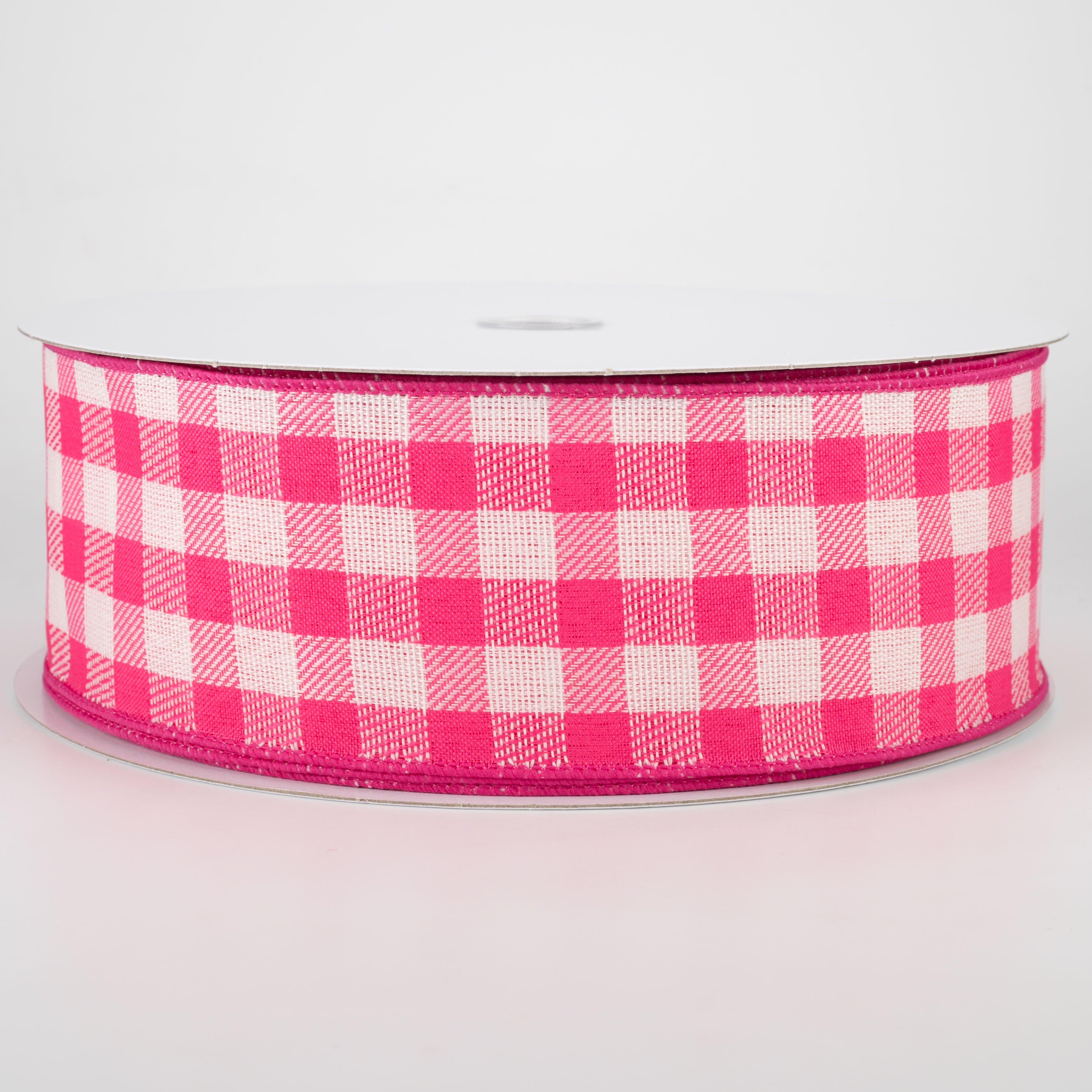 2.5" Woven Buffalo Plaid Ribbon: Fuchsia & Cream (50 Yards) Item Number: 841-40-016