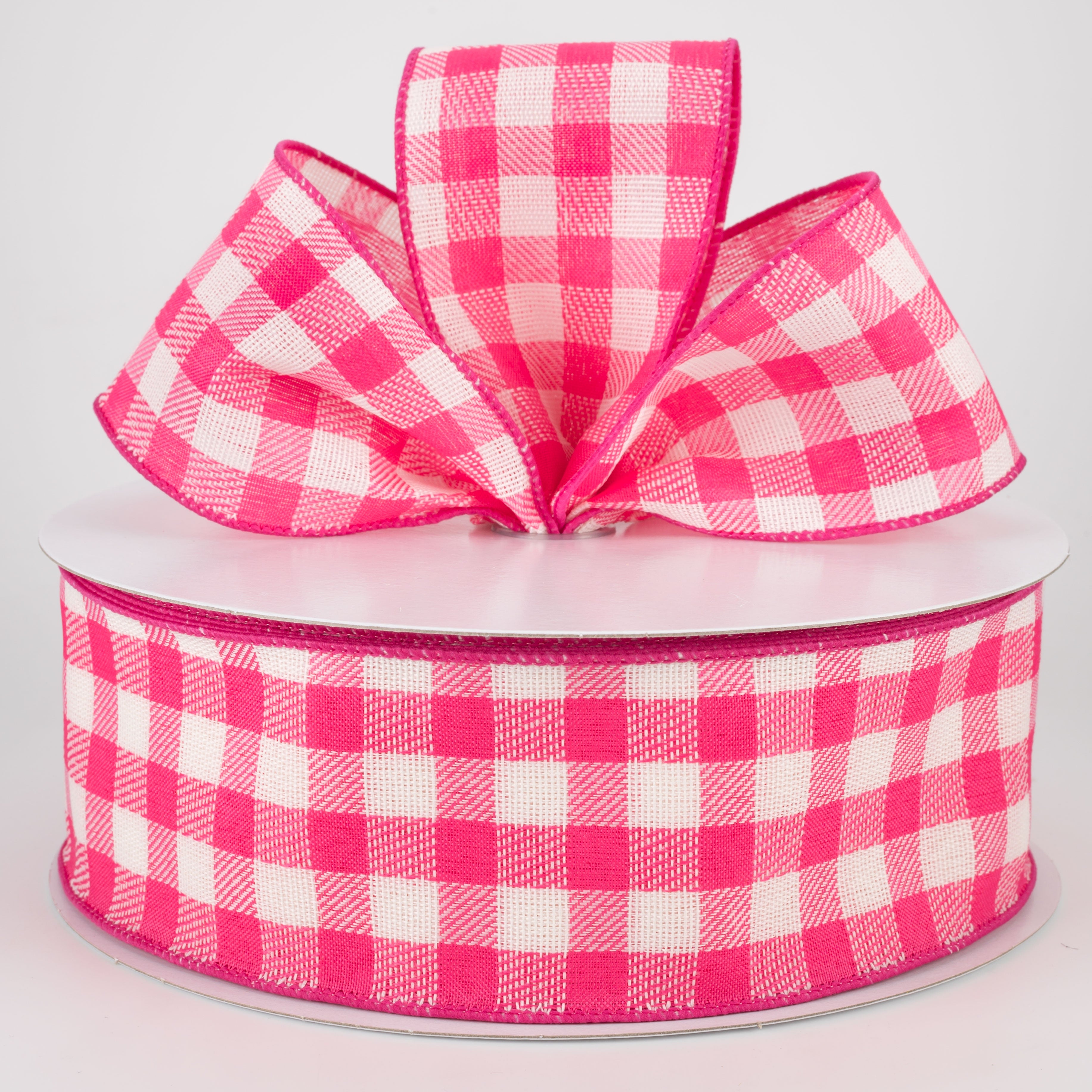 2.5" Woven Buffalo Plaid Ribbon: Fuchsia & Cream (50 Yards) Lifestyle Photo