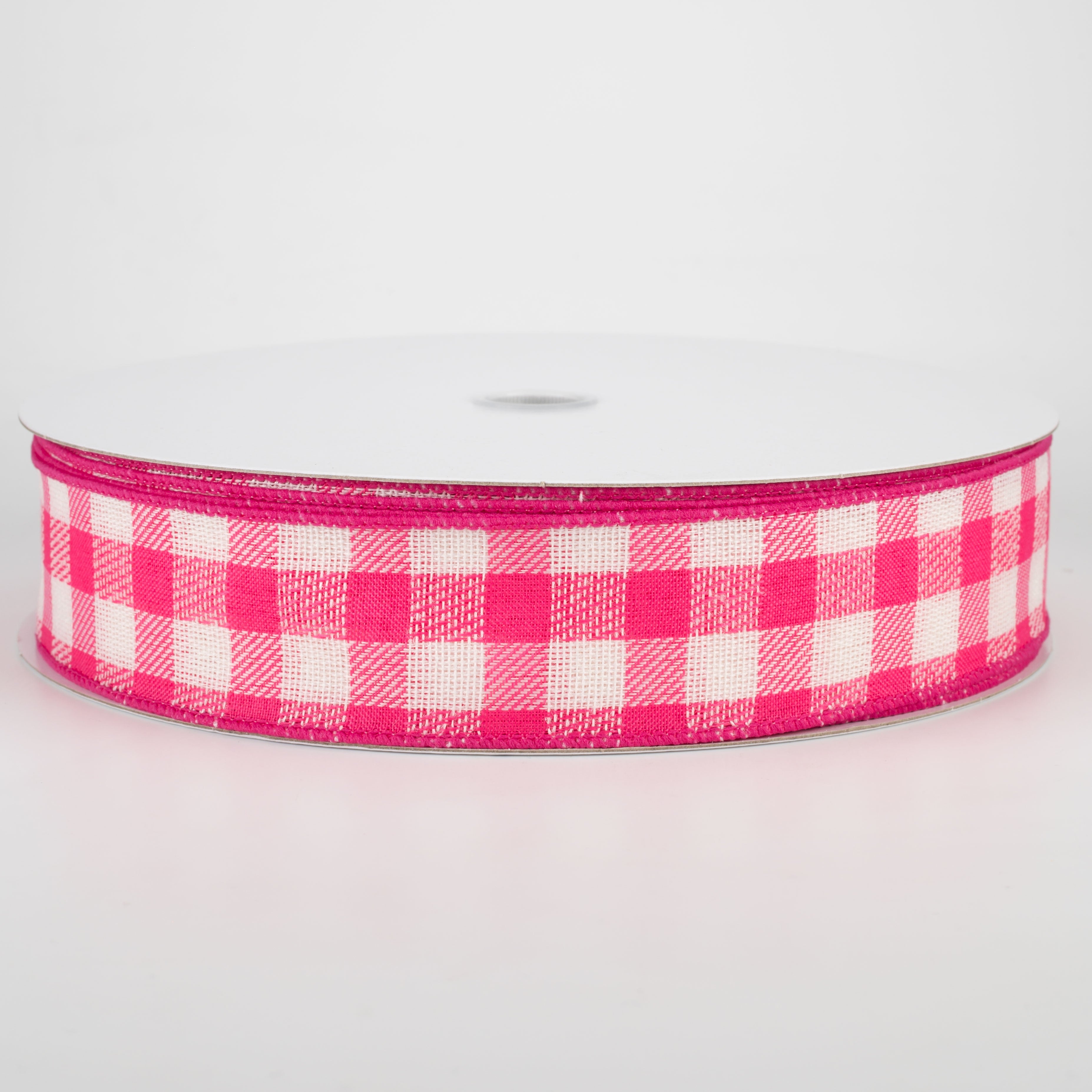 1.5" Woven Buffalo Plaid Ribbon: Fuchsia & Cream (50 Yards) Item Number: 841-09-016