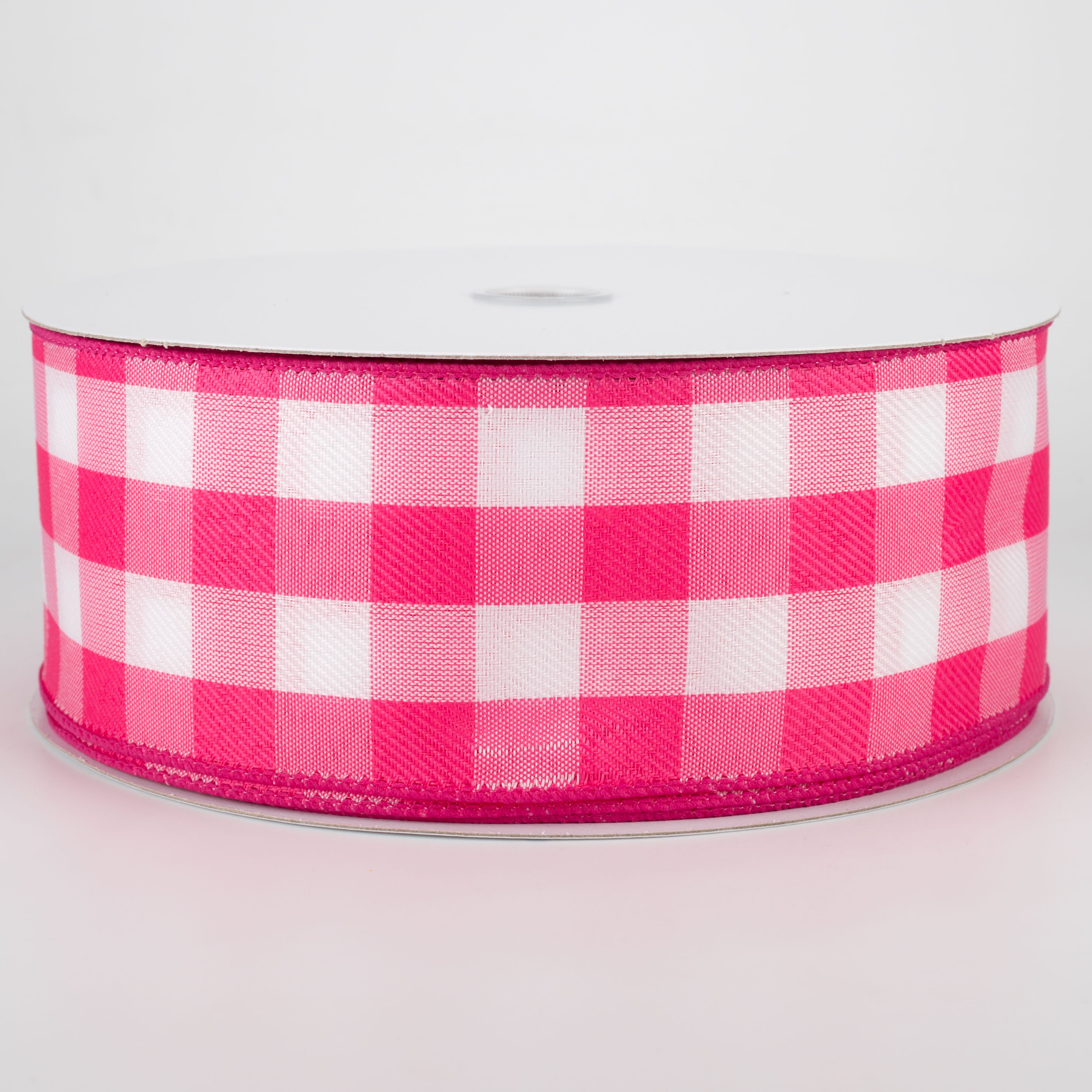 2.5" Woven Buffalo Plaid Ribbon: Fuchsia & White (50 Yards) Item Number: 841-40-039