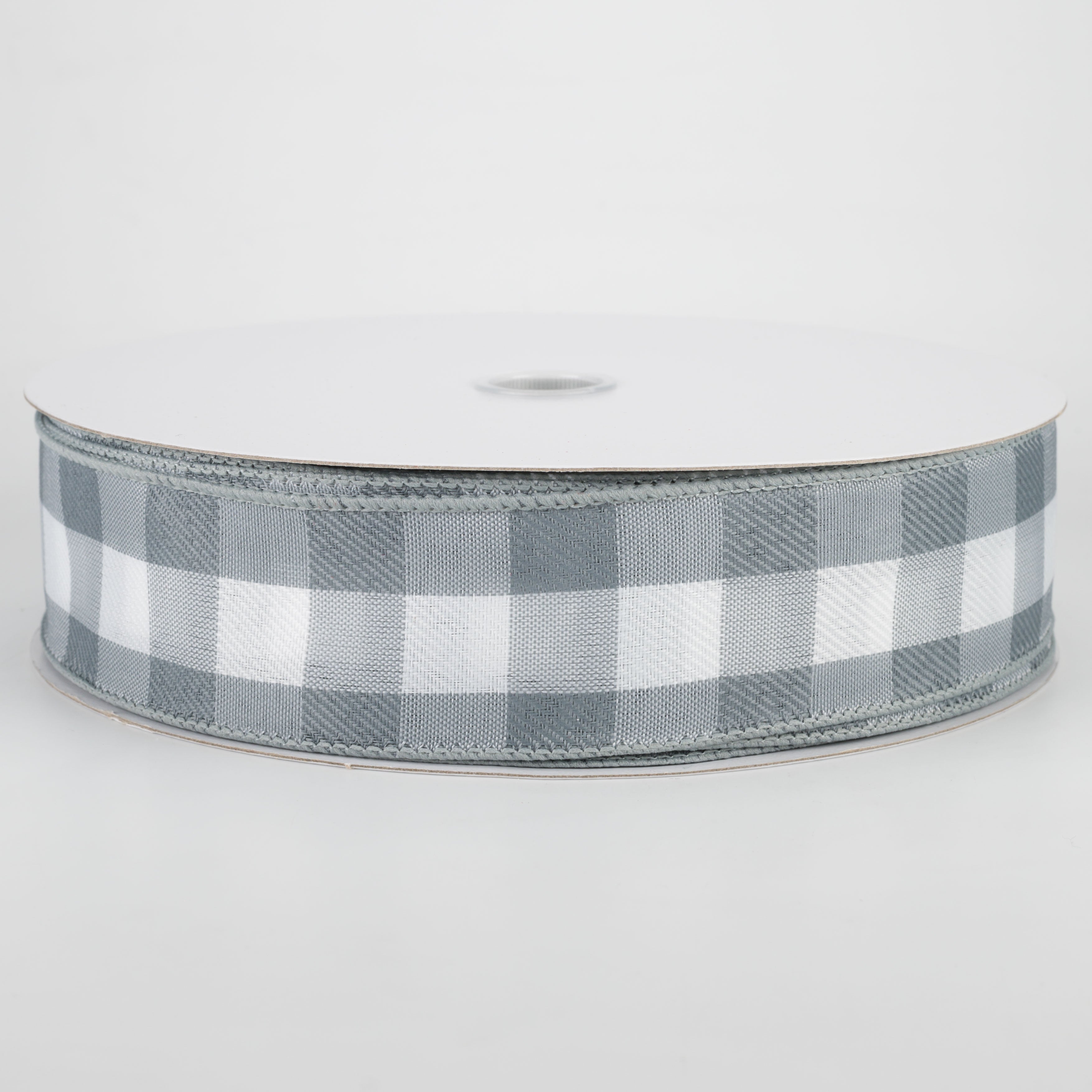 1.5" Woven Buffalo Plaid Ribbon: Grey & White (50 Yards)