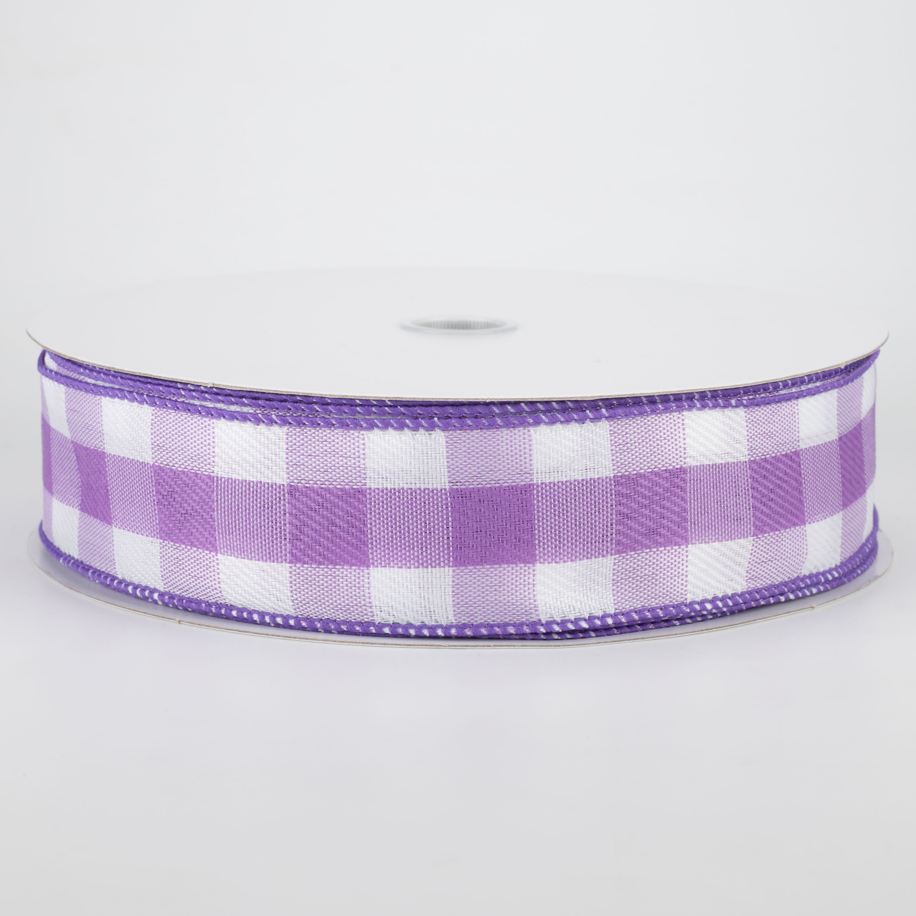1.5" Woven Buffalo Plaid Ribbon: Purple & White (50 Yards)