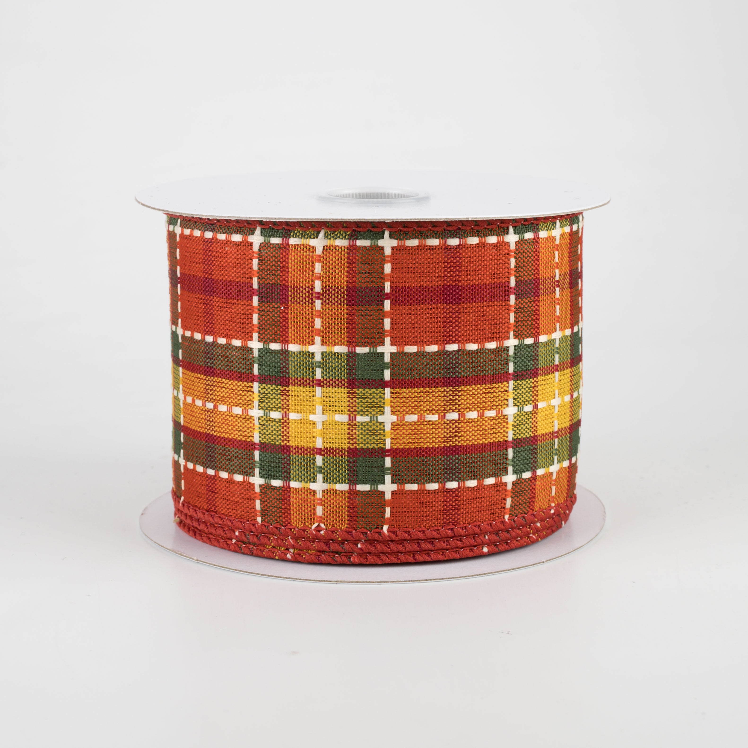 2.5" Woven Dashed Line Fall Plaid Ribbon (10 Yards)