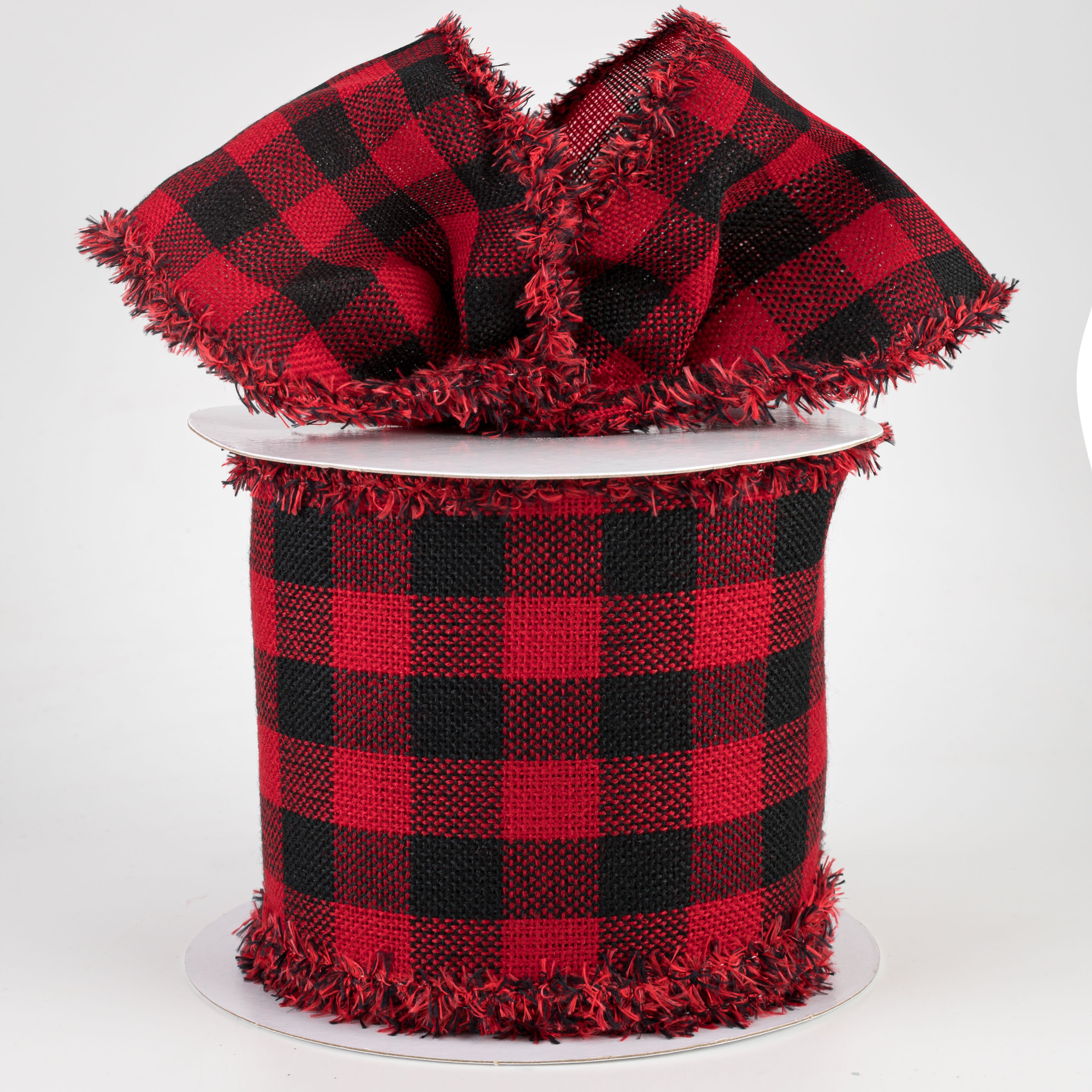 4" Woven Flannel Check Ribbon: Black & Red (10 Yards) Lifestyle Photo