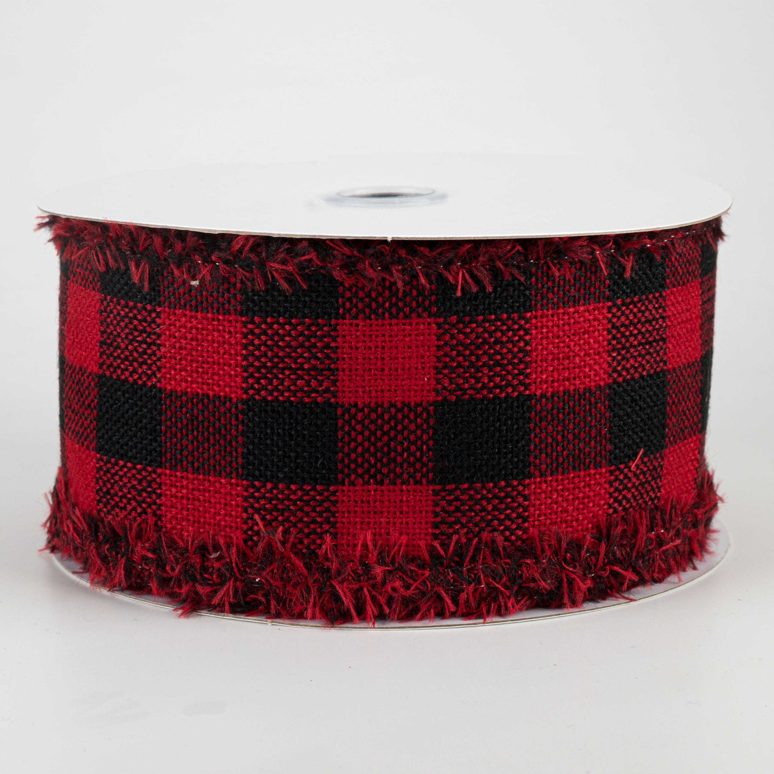 2.5" Woven Flannel Check Ribbon: Black & Red (10 Yards)