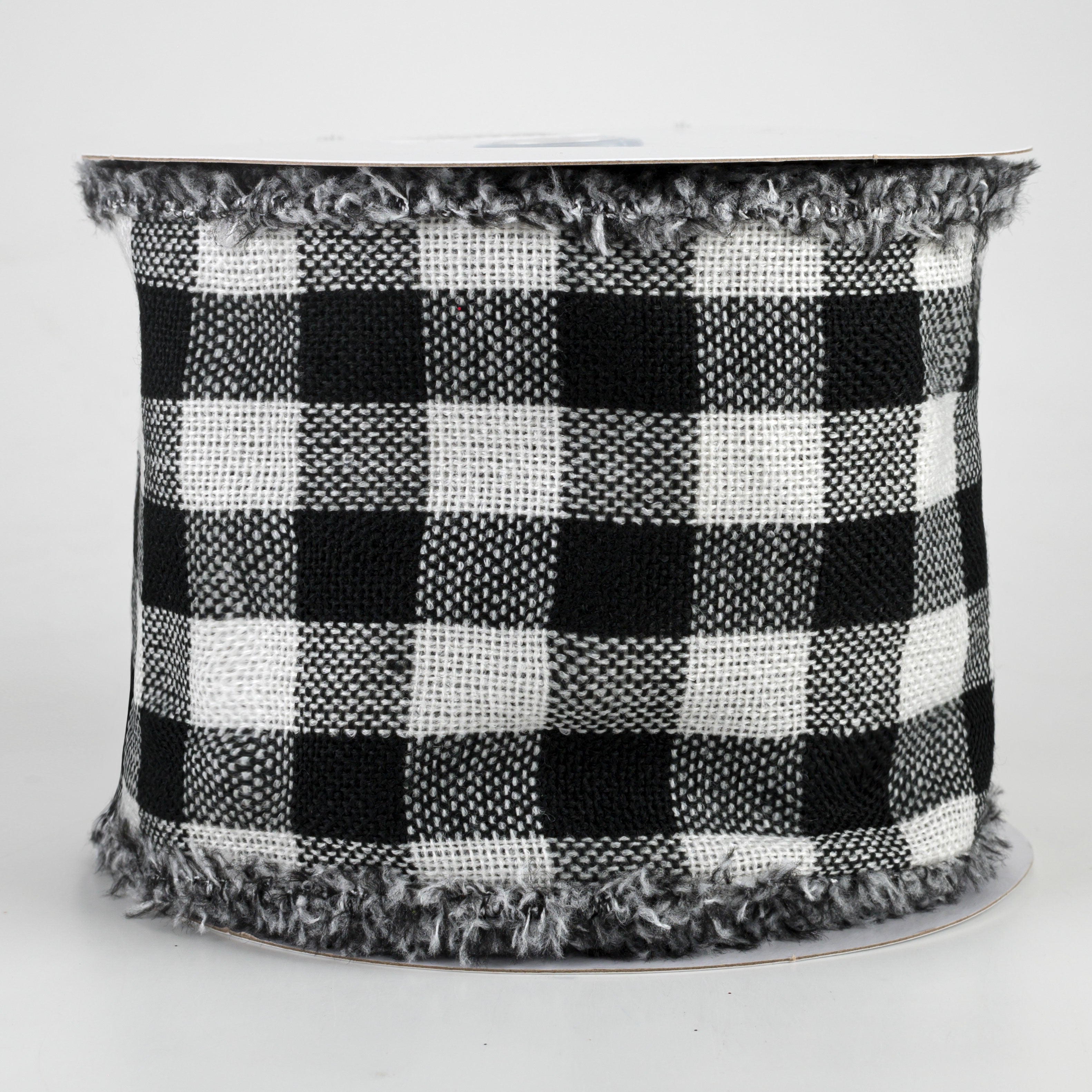 4" Woven Flannel Check Ribbon: Black & White (10 Yards)