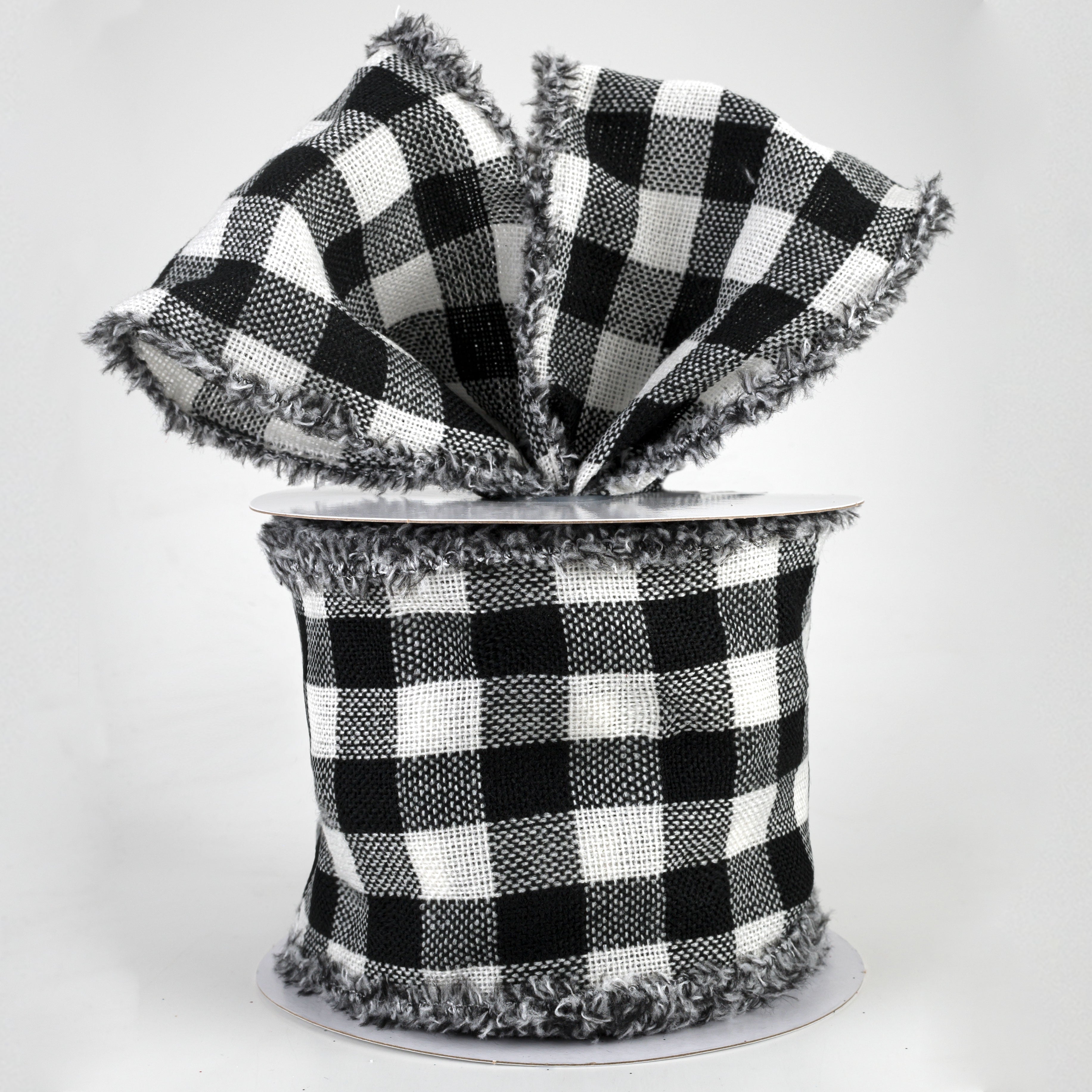 4" Woven Flannel Check Ribbon: Black & White (10 Yards) Lifestyle Photo