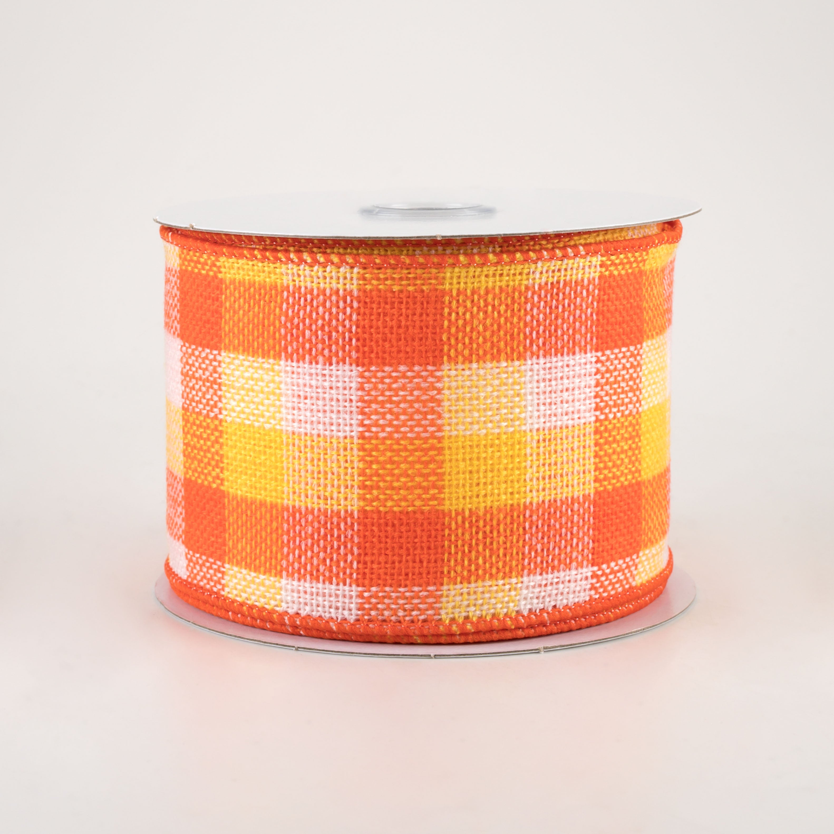 2.5" Woven Flannel Check Ribbon: Orange, Yellow, White (10 Yards)