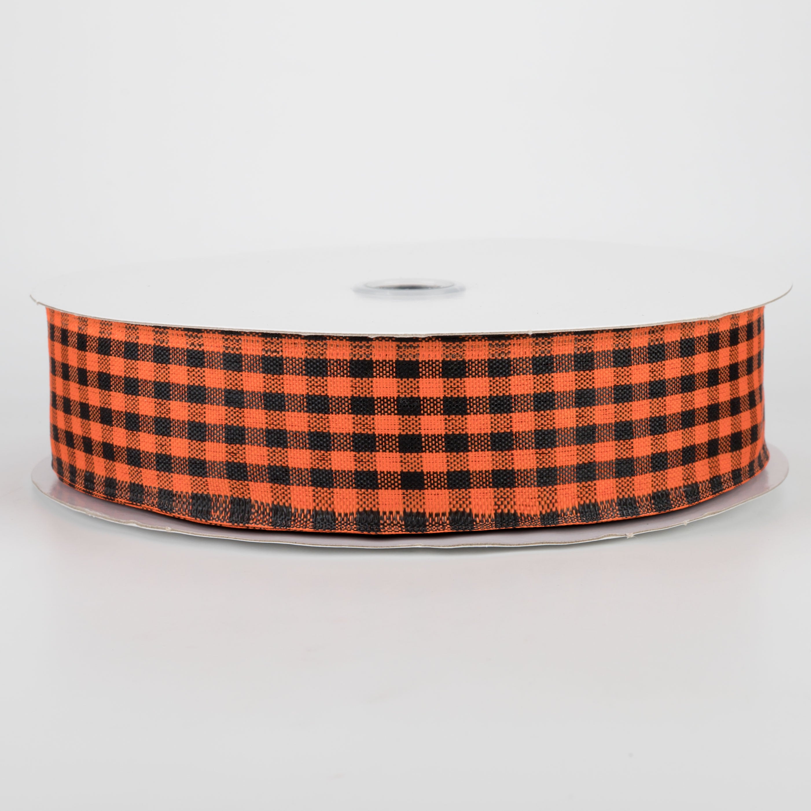 1.5" Woven Gingham Check Ribbon: Black & Orange (50 Yards)