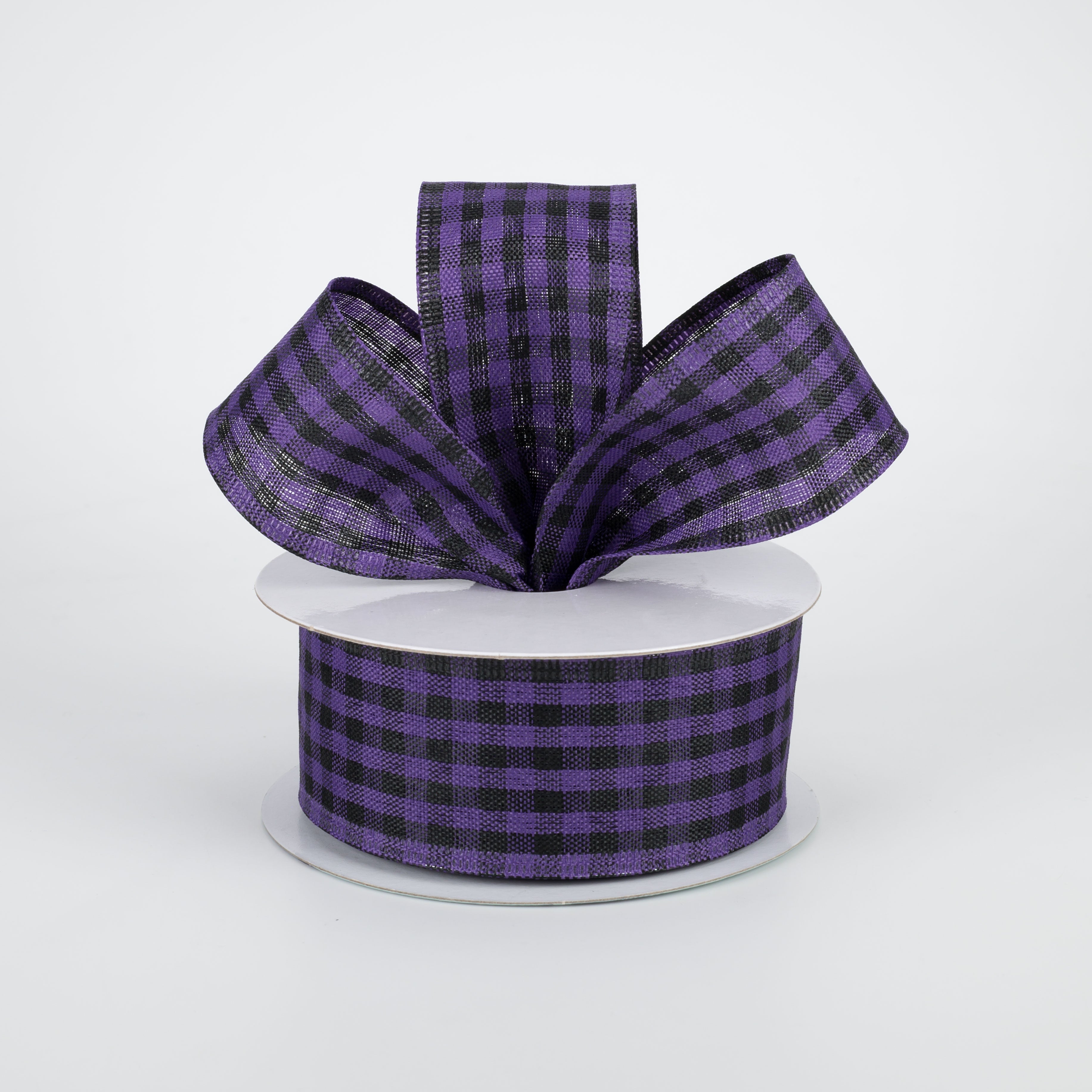 1.5" Woven Gingham Check Ribbon: Black & Purple (10 Yards) Lifestyle Photo