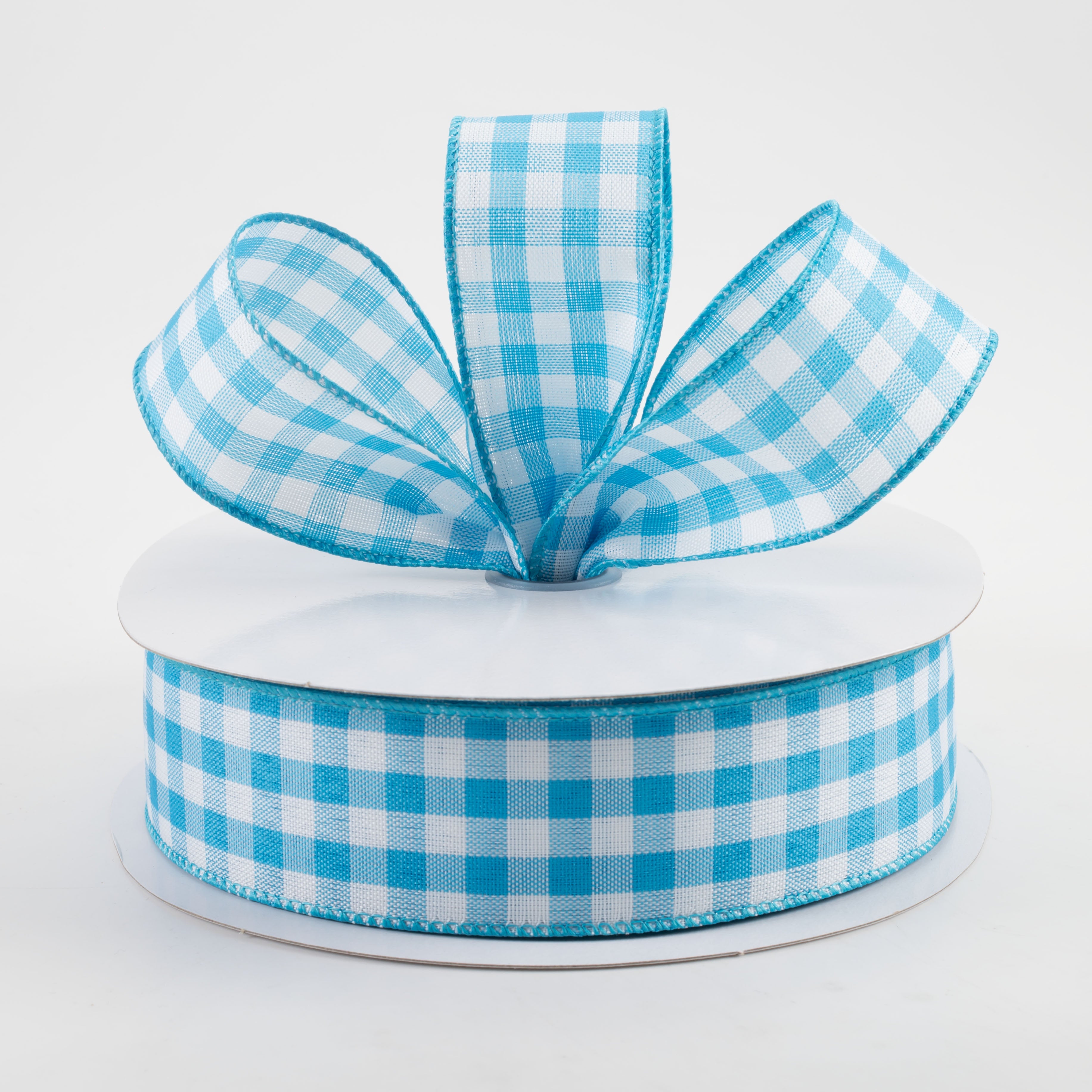1.5" Woven Gingham Check Ribbon: Blue & White (50 Yards) Lifestyle Photo