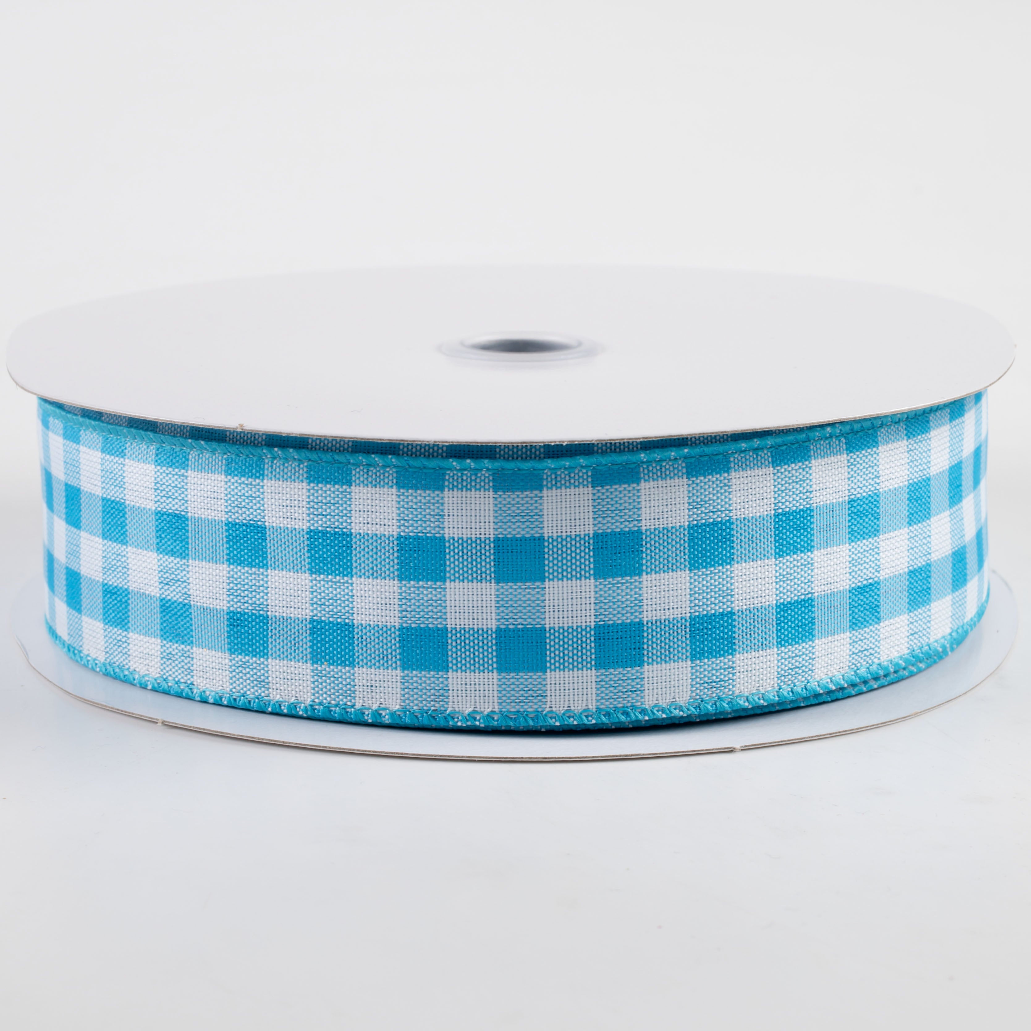 1.5" Woven Gingham Check Ribbon: Blue & White (50 Yards)