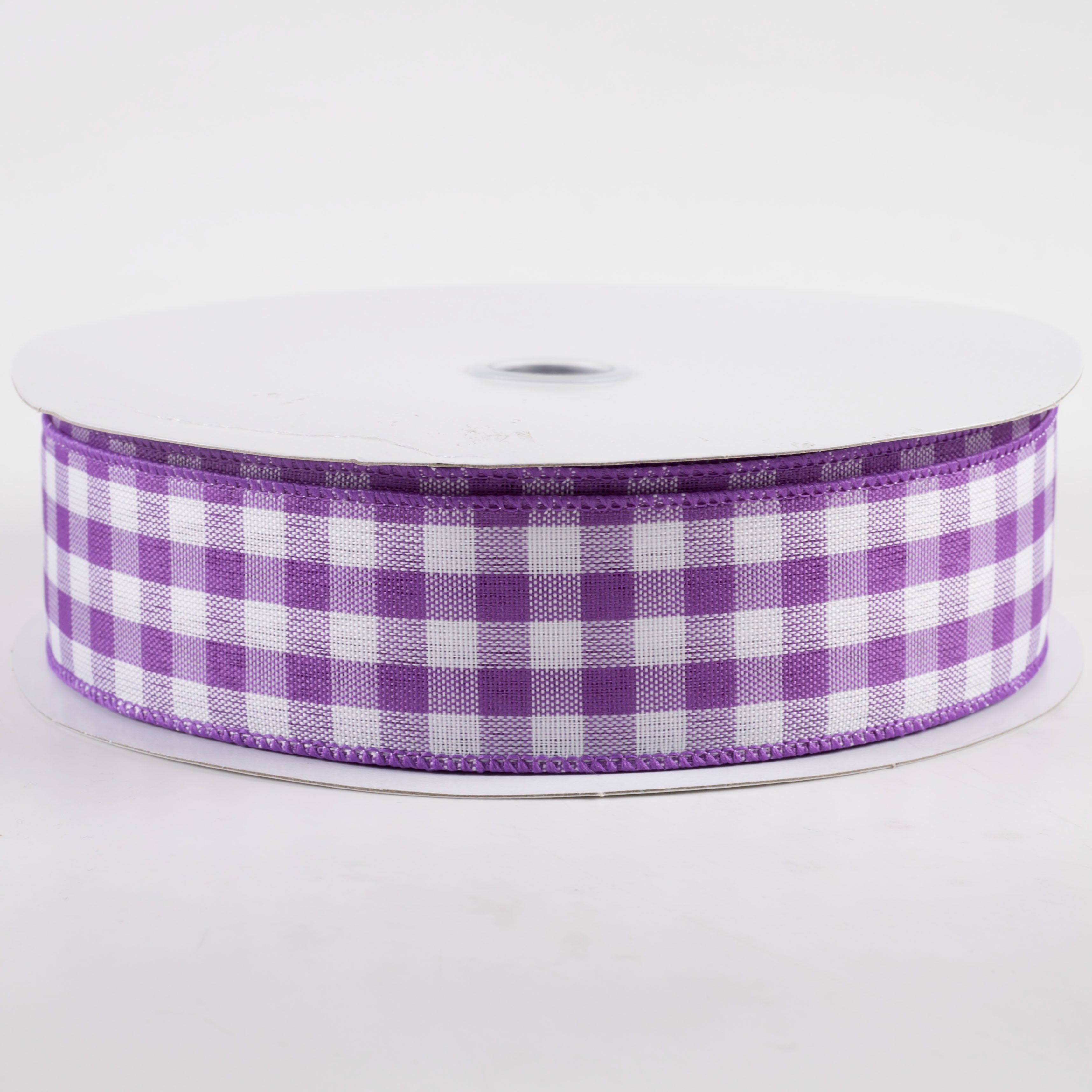 1.5" Woven Gingham Check Ribbon: Purple & White (50 Yards)