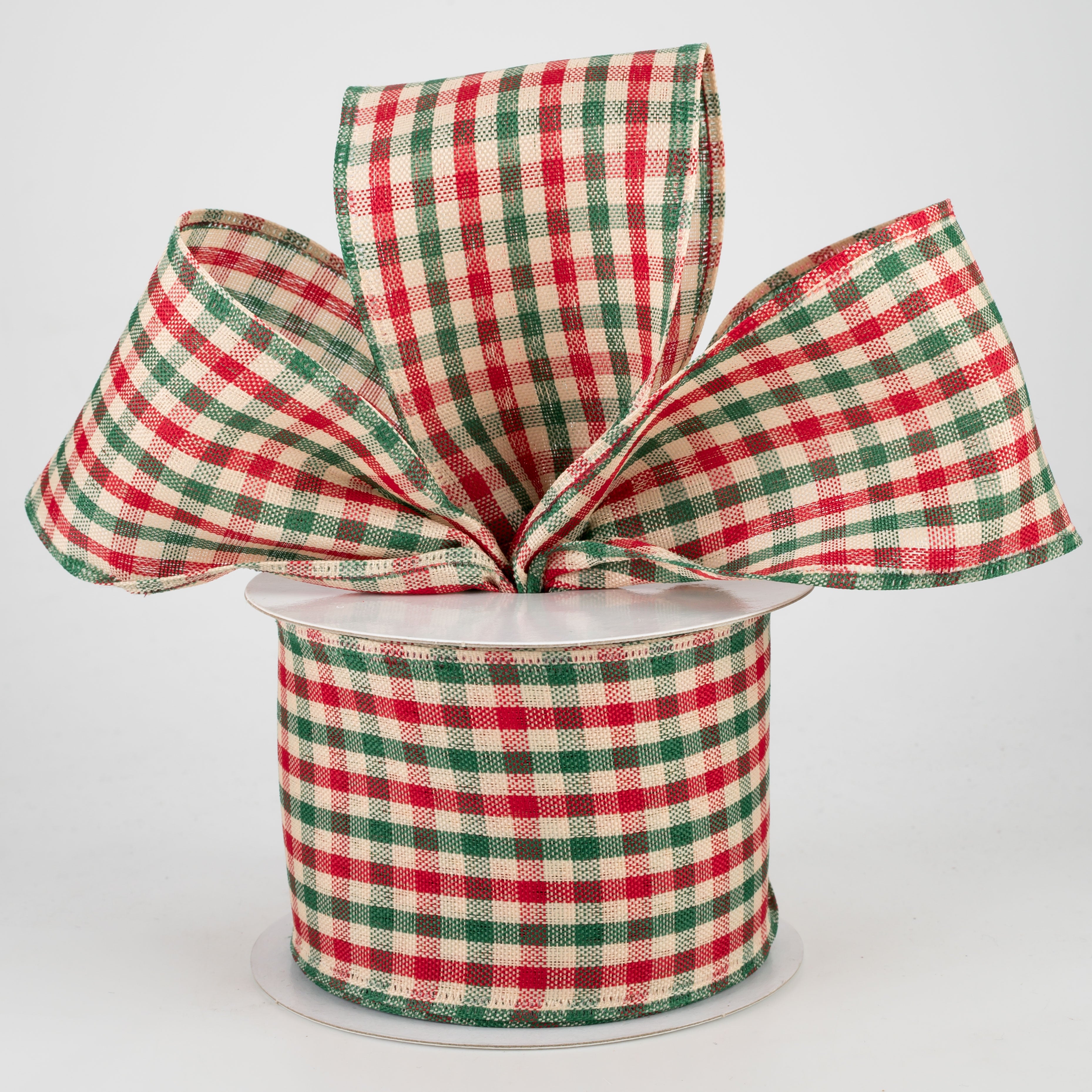 2.5" Woven Gingham Check Ribbon: Red, Emerald, Cream (10 Yards) Lifestyle Photo