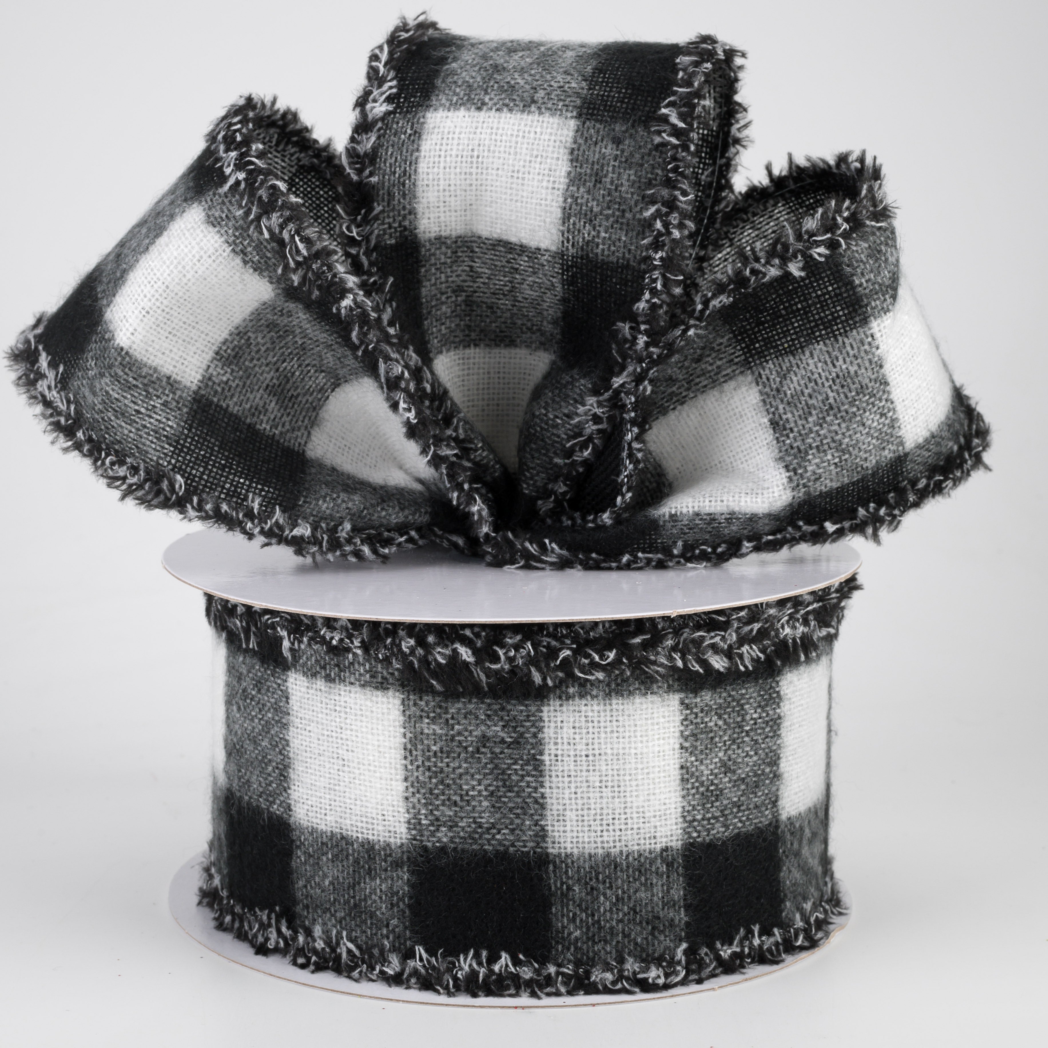 2.5" Woven Large Check Fuzzy Edge Ribbon: Black & White (10 Yards) Lifestyle Photo