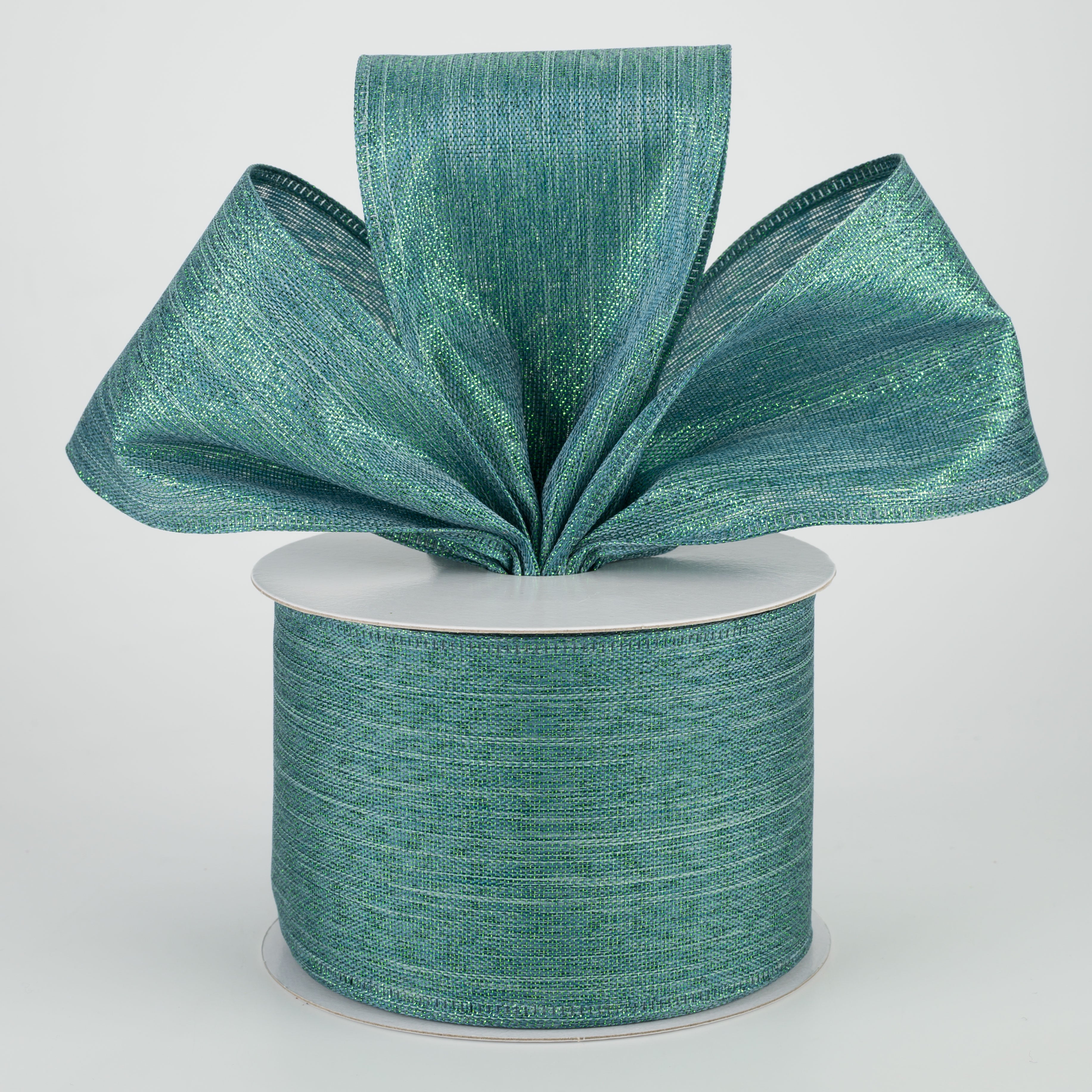 2.5" Woven Metallic Ribbon: Teal (10 Yards) Lifestyle Photo