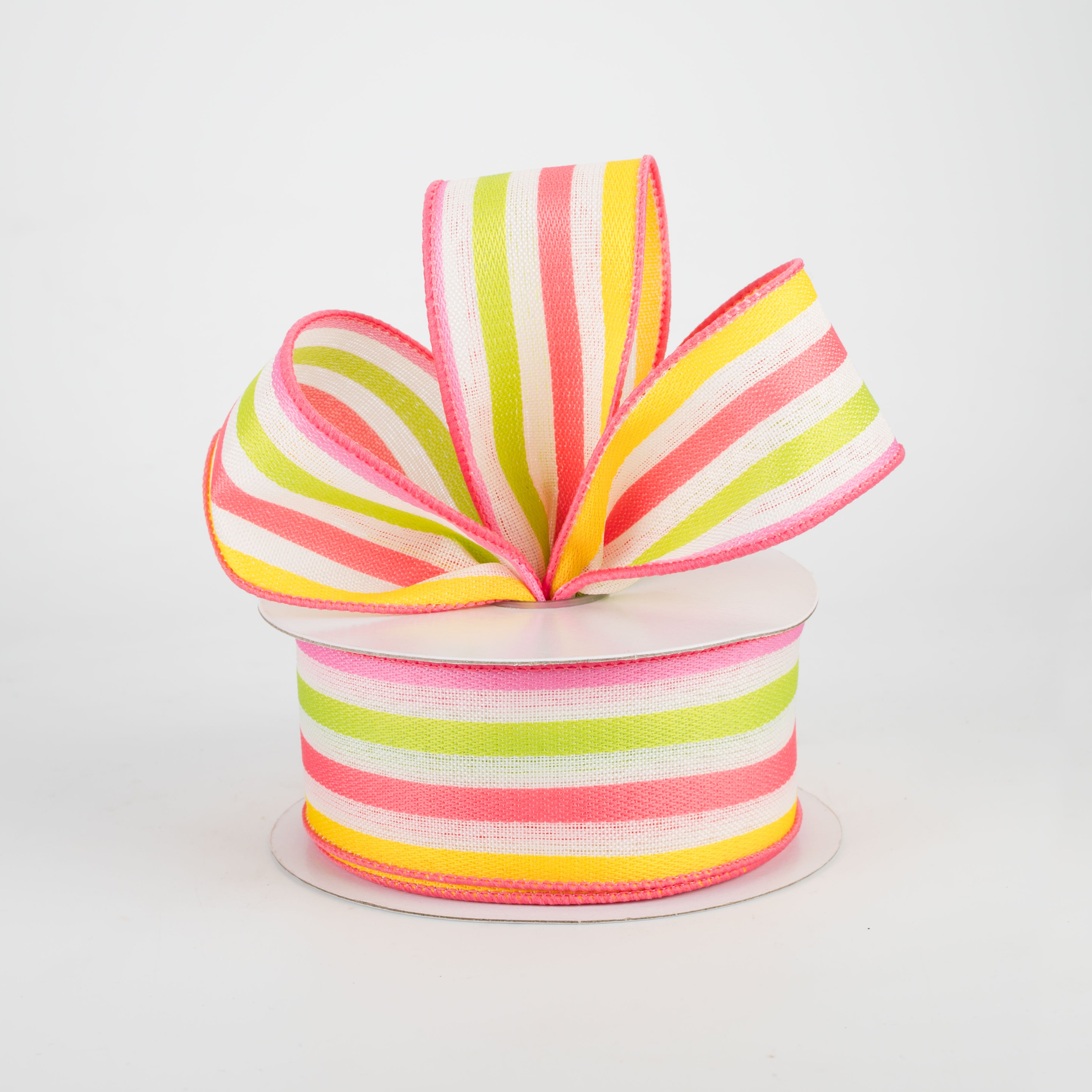 1.5" Woven Stripes Ribbon: Pink, Lime, Yellow, Aqua (10 Yard detail photo 3