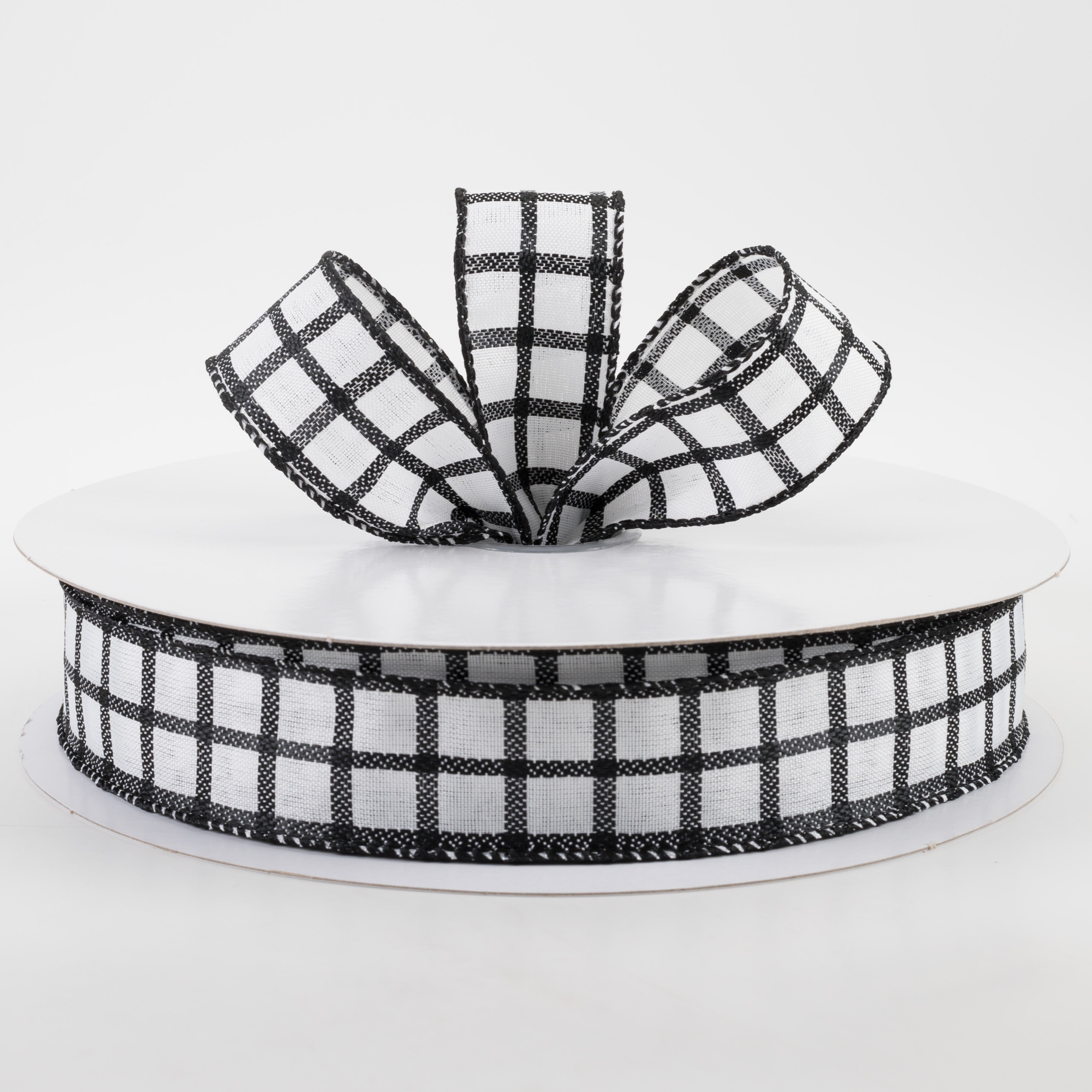 1.5" Woven Trellis Ribbon: Black on White (50 Yards) Lifestyle Photo