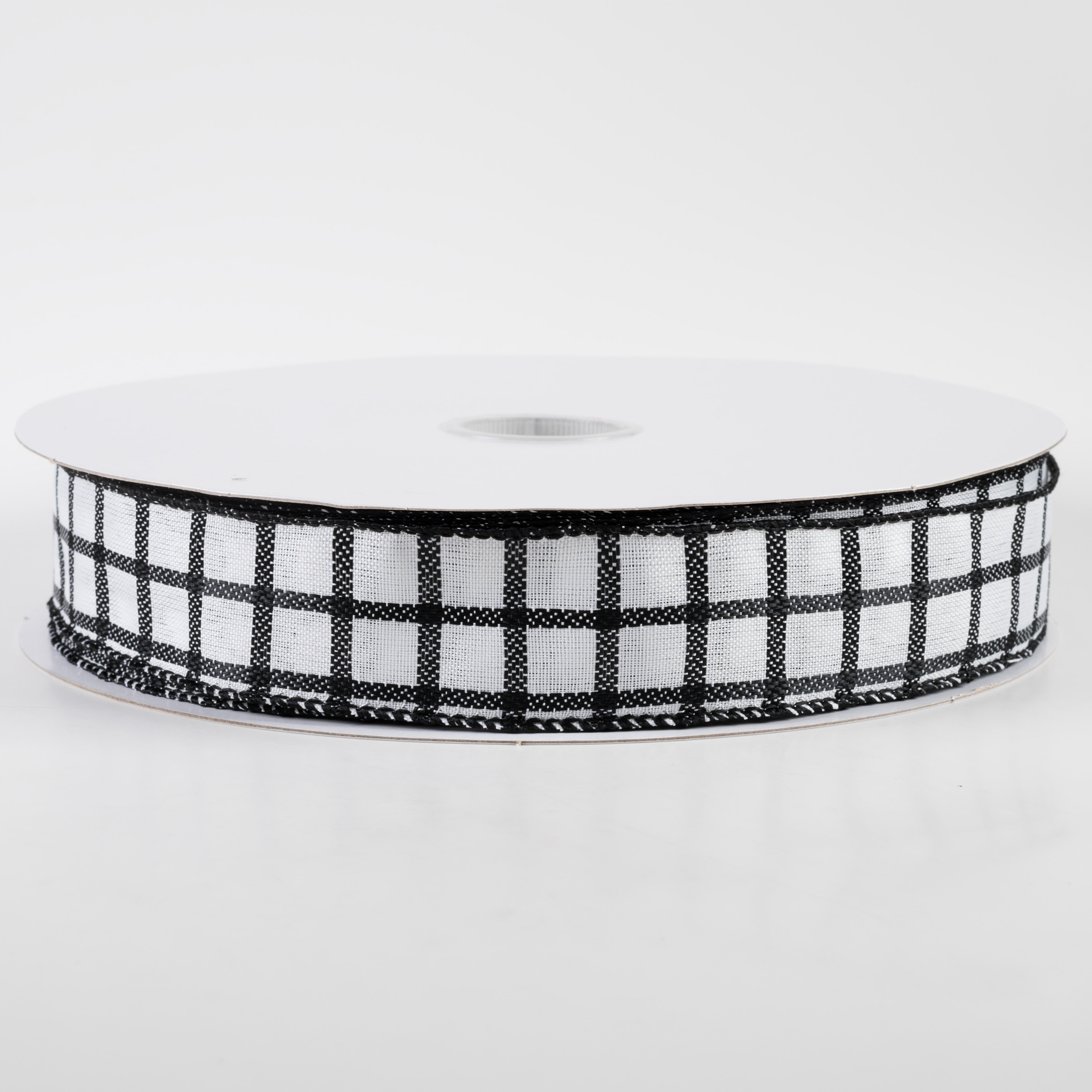 1.5" Woven Trellis Ribbon: Black on White (50 Yards)