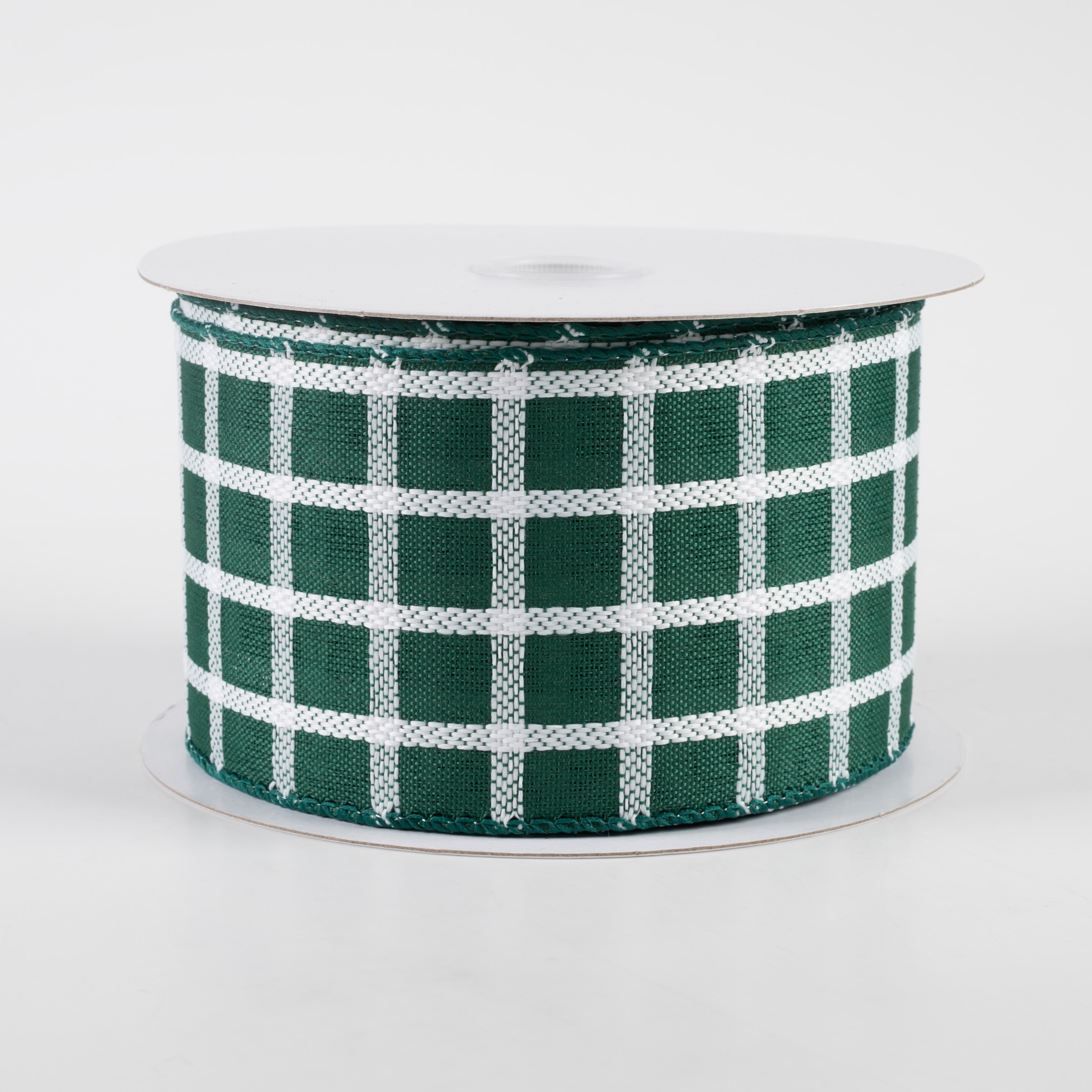 2.5" Woven Trellis Ribbon: Hunter & White (10 Yards)