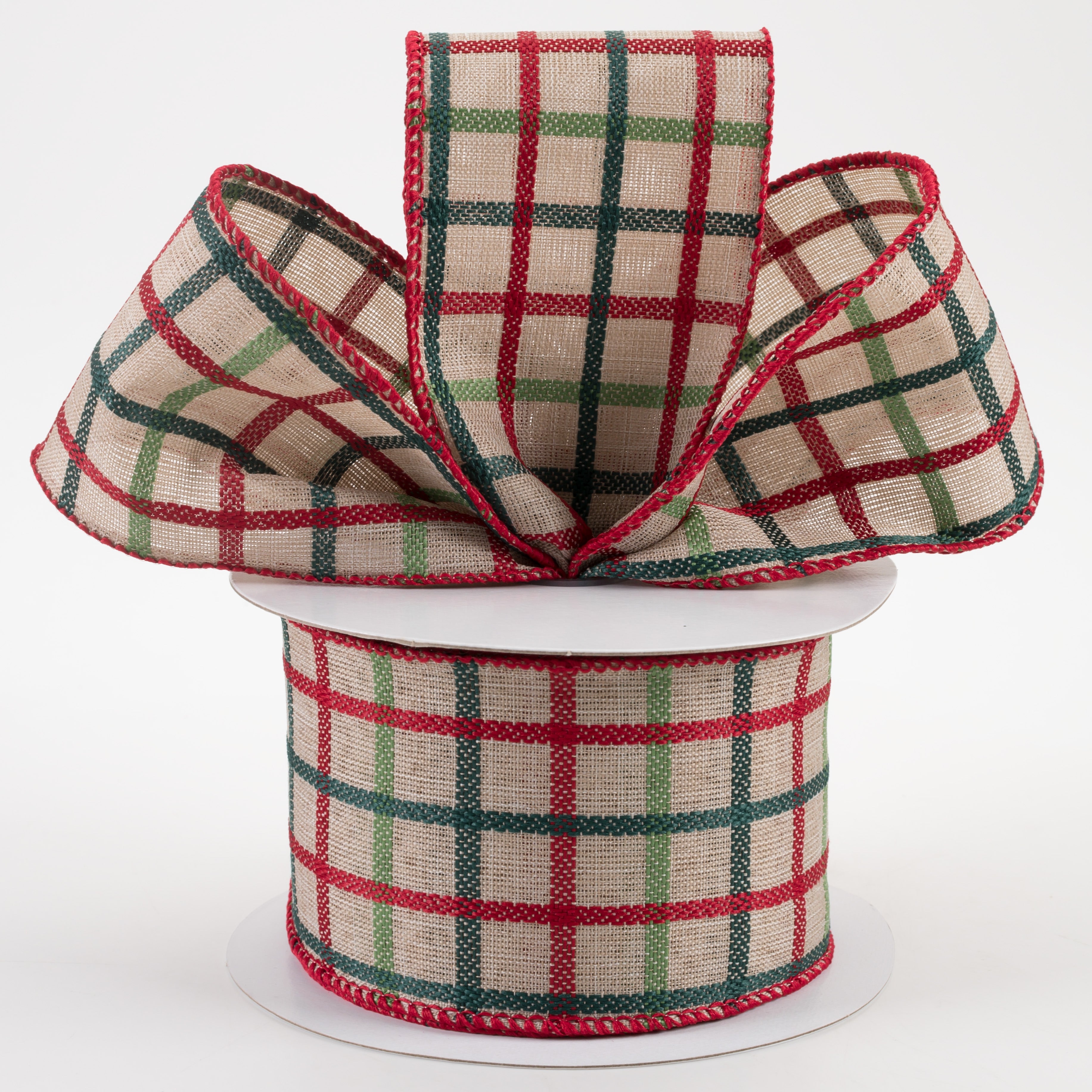 2.5" Woven Trellis Ribbon: Red, Apple & Hunter Green on Natural (10 Yards) Lifestyle Photo