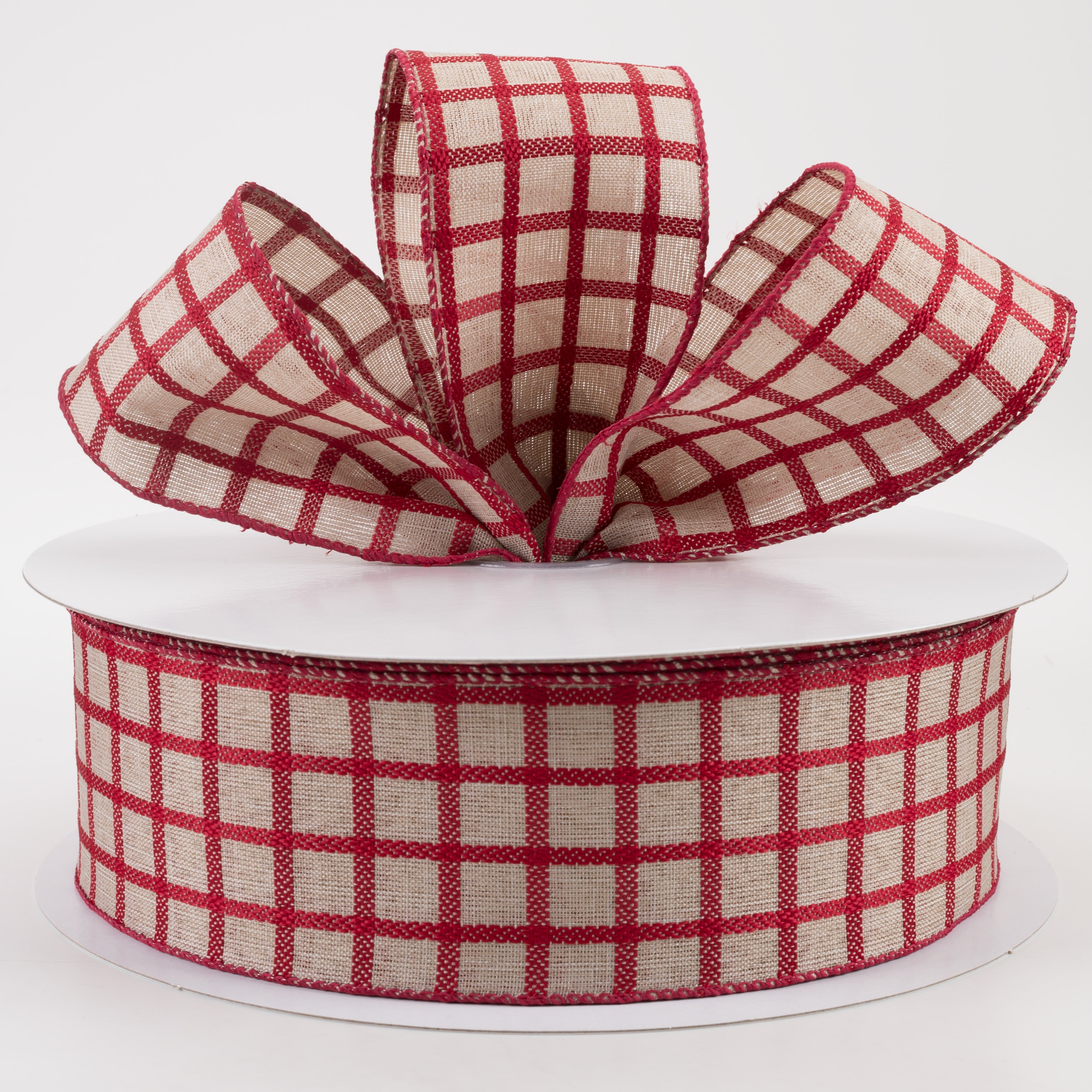 2.5" Woven Trellis Ribbon: Red on Natural (50 Yards) Lifestyle Photo