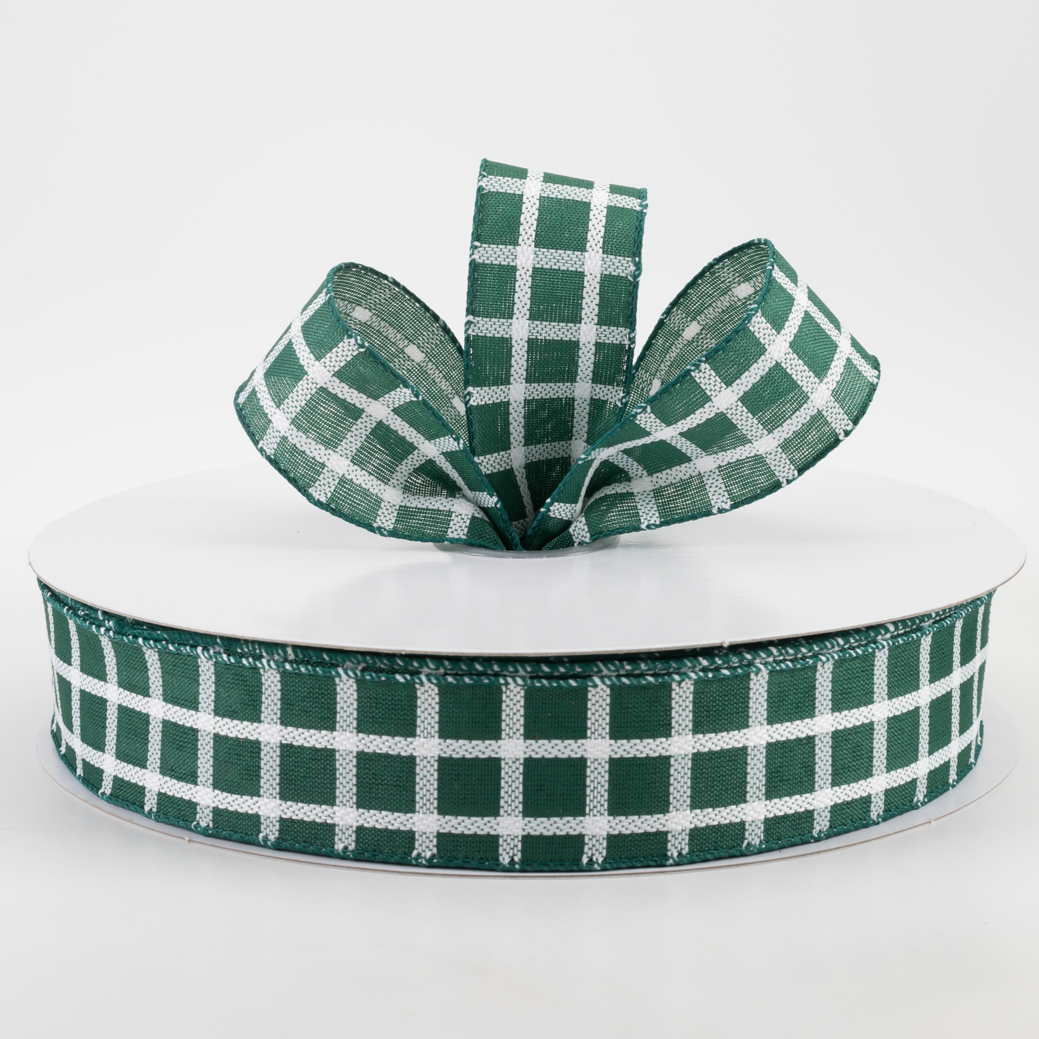 1.5" Woven Trellis Ribbon: White on Hunter Green (50 Yards) Lifestyle Photo